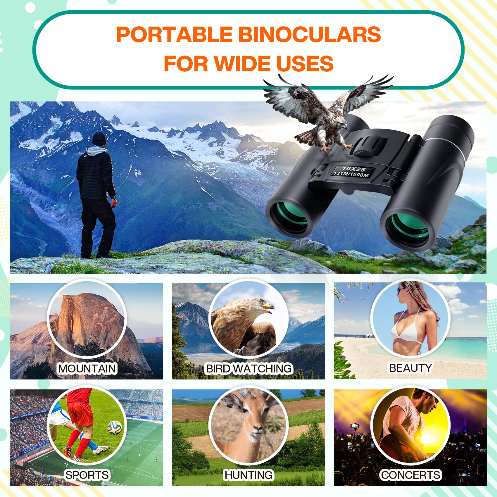 Midoo 2 Pack 10X25 Binoculars For Adults And Kids - Compact, Clear Low Light Vision For Bird Watching, Travel, Hunting, Cruise Ship Essentials - Lightweight And Waterproof