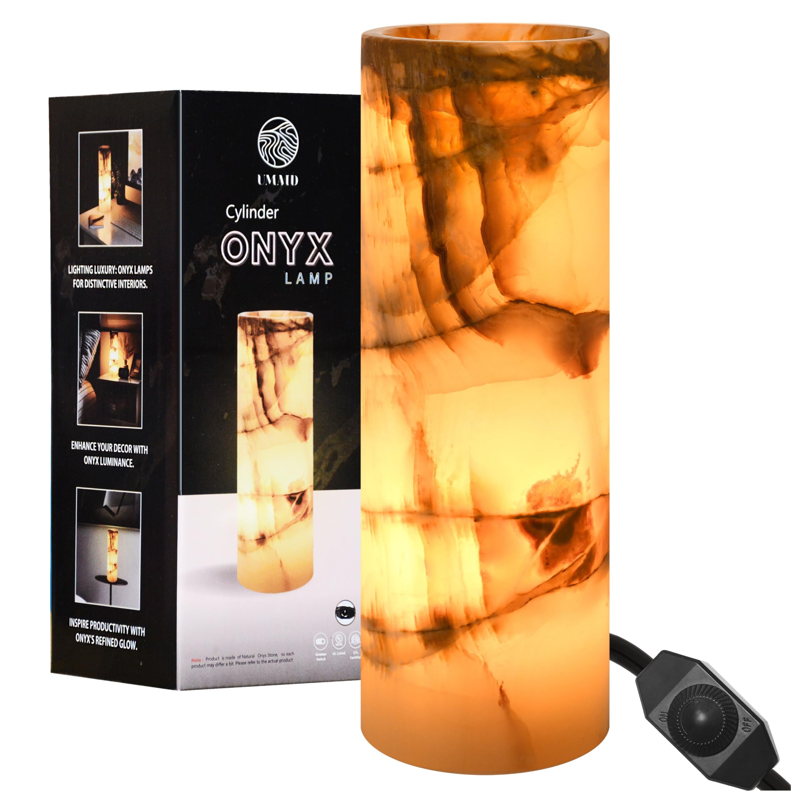 Umaid Handcrafted Onyx Marble Table Lamp – A Luxury Touch For Dad This Father’S Day – Warm Amber Glow, Dimmable Cord & Bulb – Unique Home Decor For Bedroom, Desk, Office, Living Room, Or Bedside