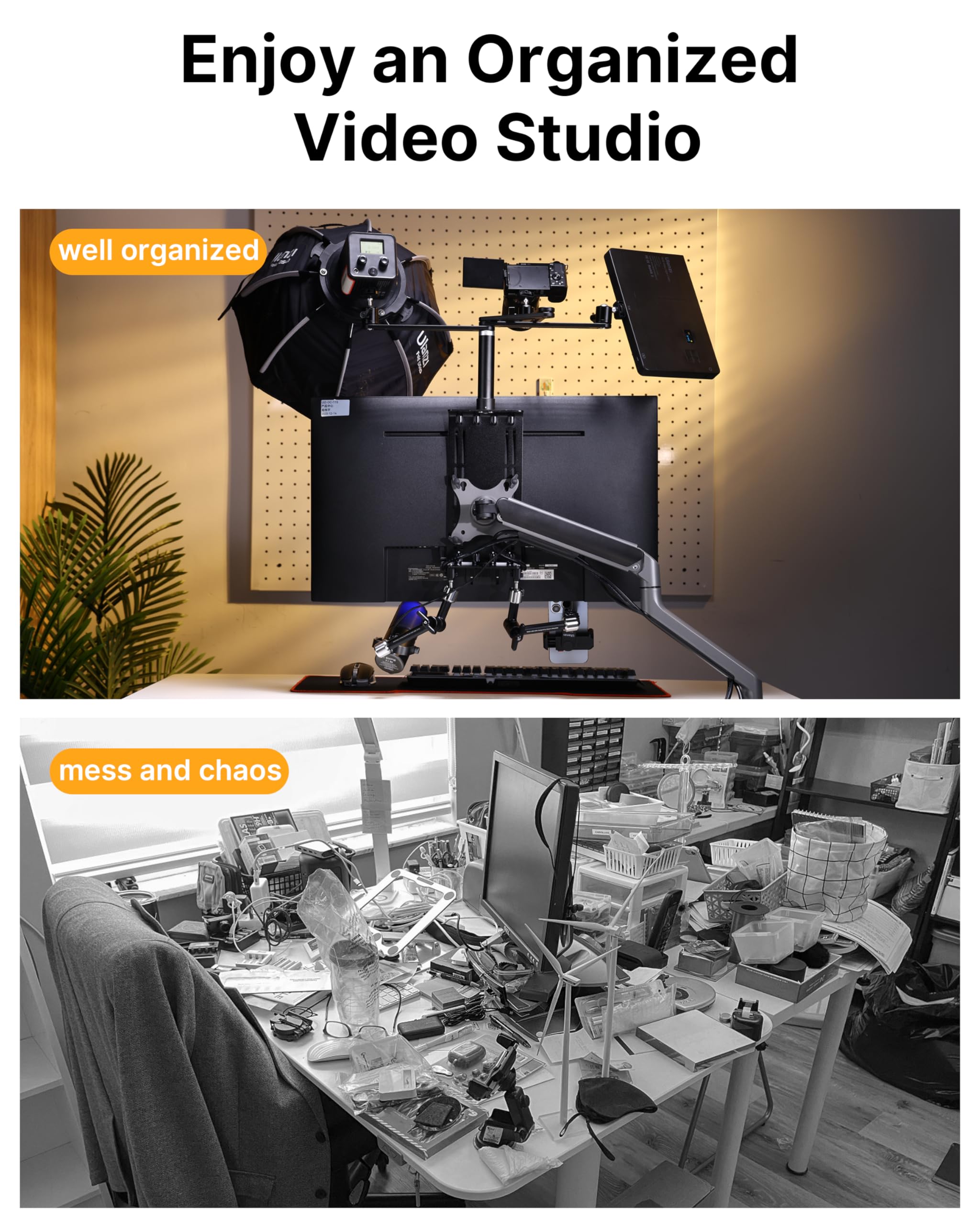 Ulanzi Vs01 Overhead Camera Mount Stand For Vesa Monitor, 1/4'' Universal Camera Mount Rig With Flexible Arms, 360 Ball Head Adjustable Holder For Video Recording Live Stream Dslr Mic Light