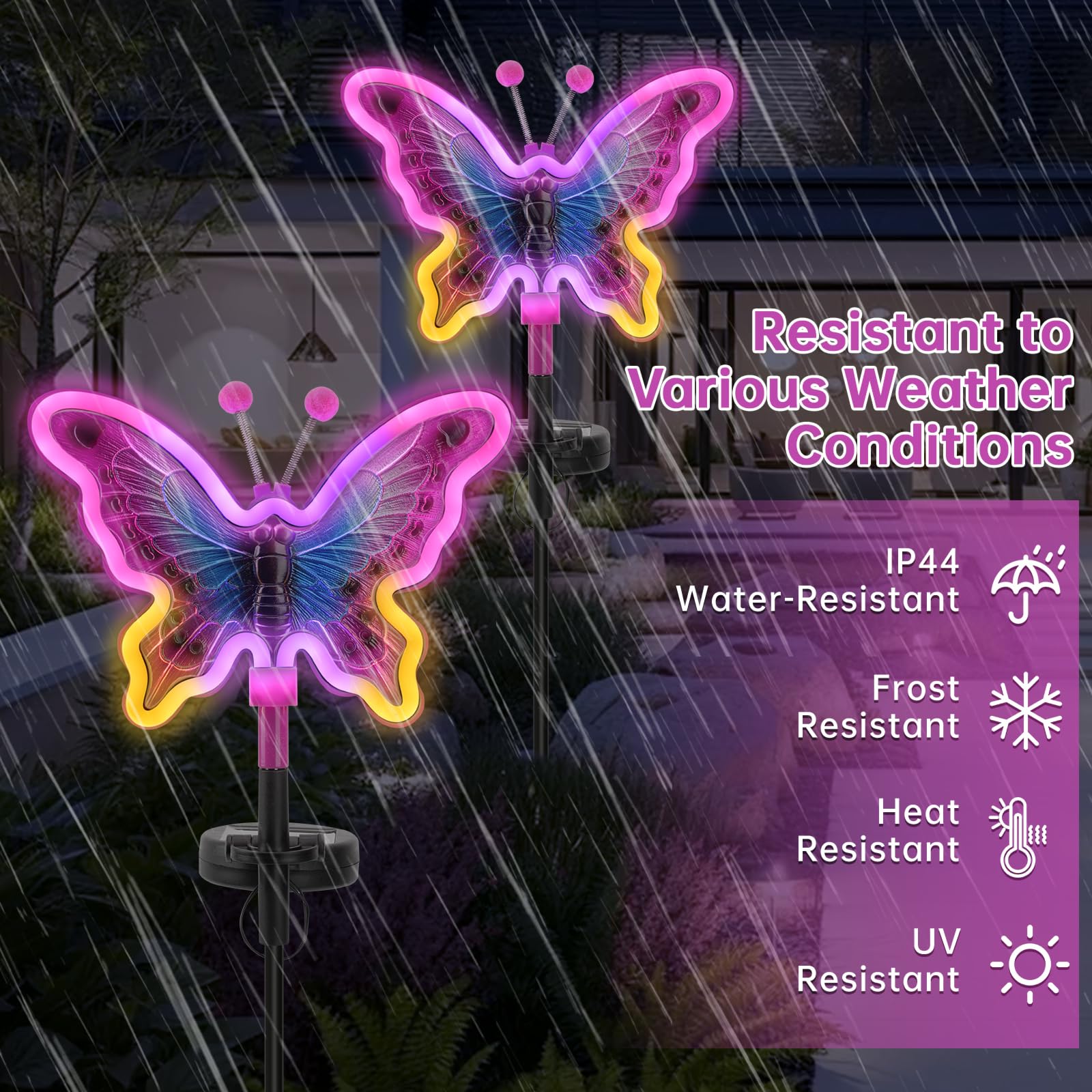 Topruifeng Butterfly Solar Lights, Solar Butterfly Outdoor Light, Garden Decor,Neon Butterfly Garden Lights For Outside, Yard, Pathways,Patio, Lawn, Or Landscaping Decor (Amaranth, 2 Pack)