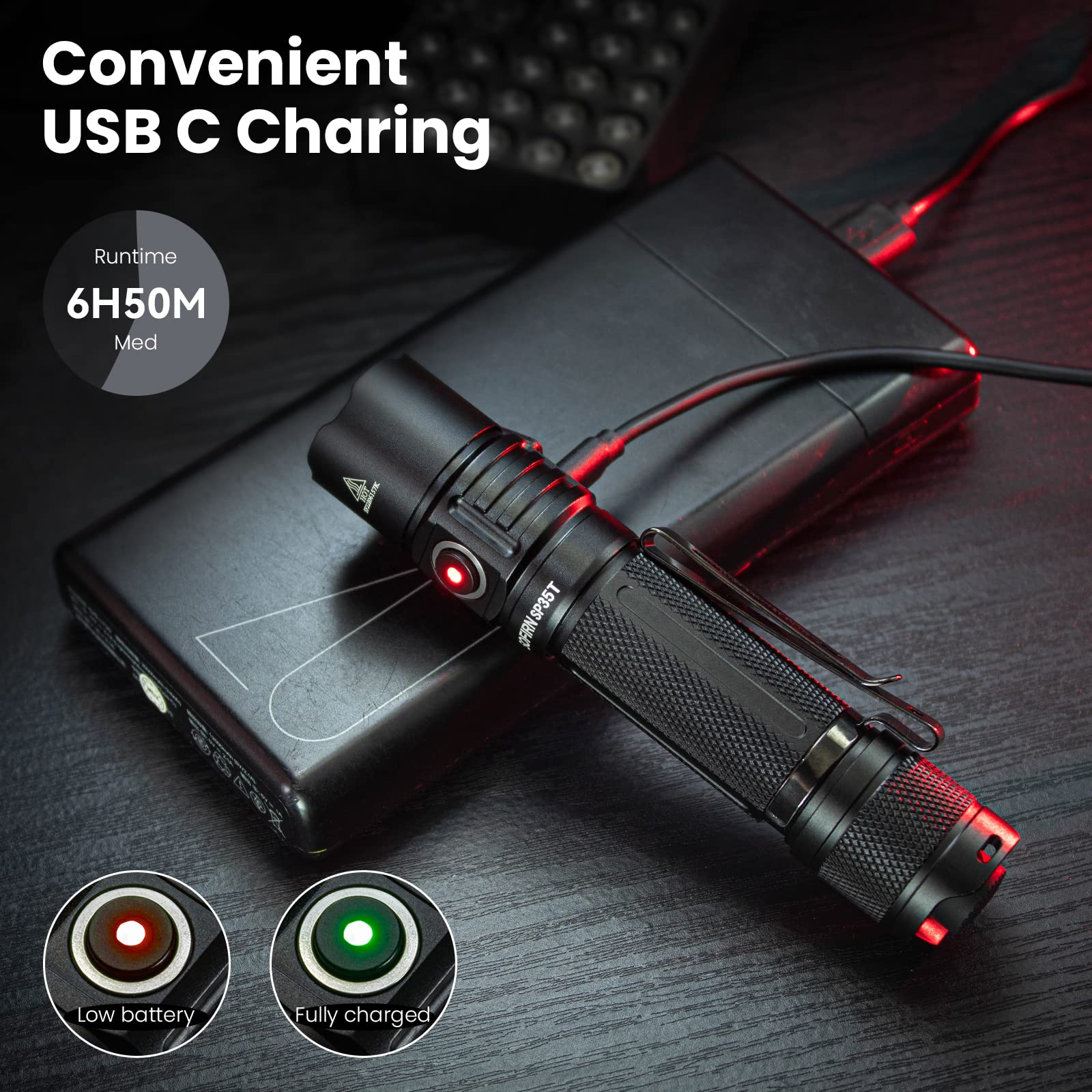 Sofirn Sp35T Tactical Flashlight, 3800 Lumens Super Bright Pocket Led Flashlight Rechargeable With Dual Switch, Ipx8 Water Resistance, Edc Flashlight For Camping, Hiking, Emergency