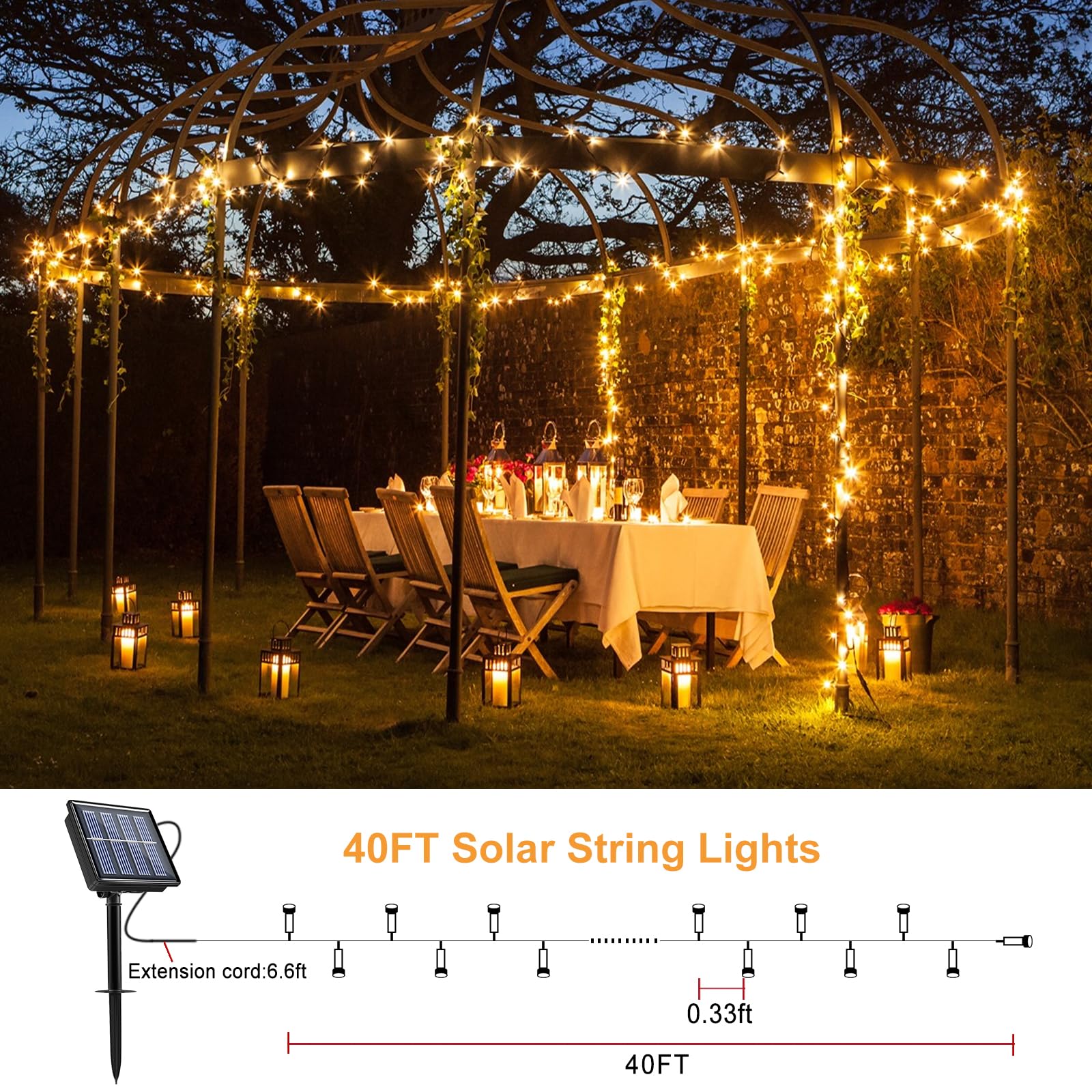 Xmasbokeh 2 Pack Solar String Lights For Outside, Each 40Ft 120 Led Solar Lights Outdoor, 8 Modes Waterproof Solar Powered Twinkle Light For Backyard Patio Tree Party Garden Wedding Decoration, Warm White