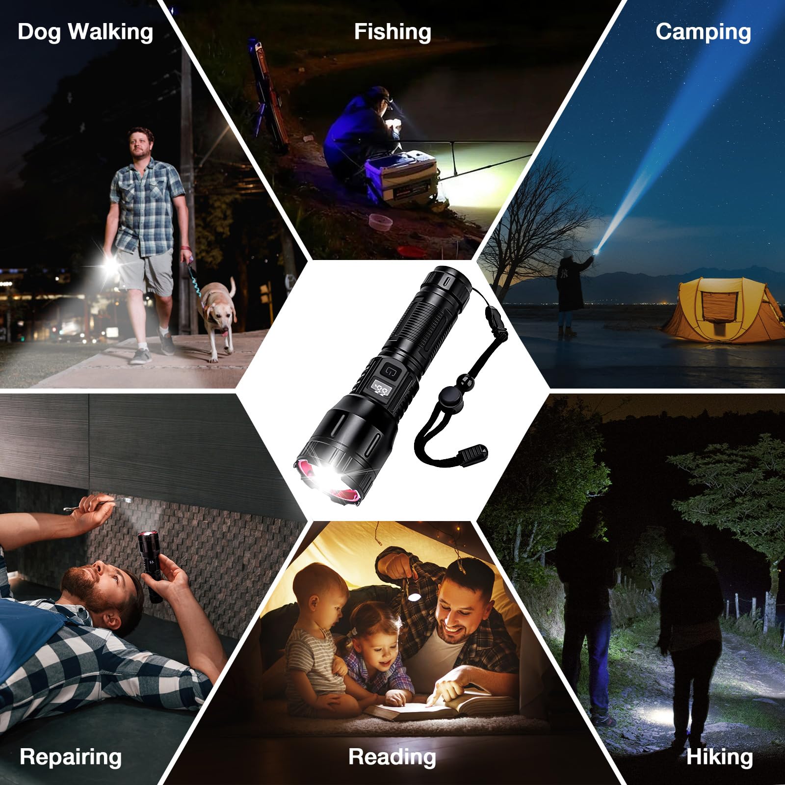 Peascat Flashlight High Lumens Rechargeable, 1,200,000 Lumens Utility Bright Led Flashlights, High Powered Handheld Flash Light With 3 Modes, Type-C, 16Hrs Runtime, Zoomable, Waterproof For Emergency