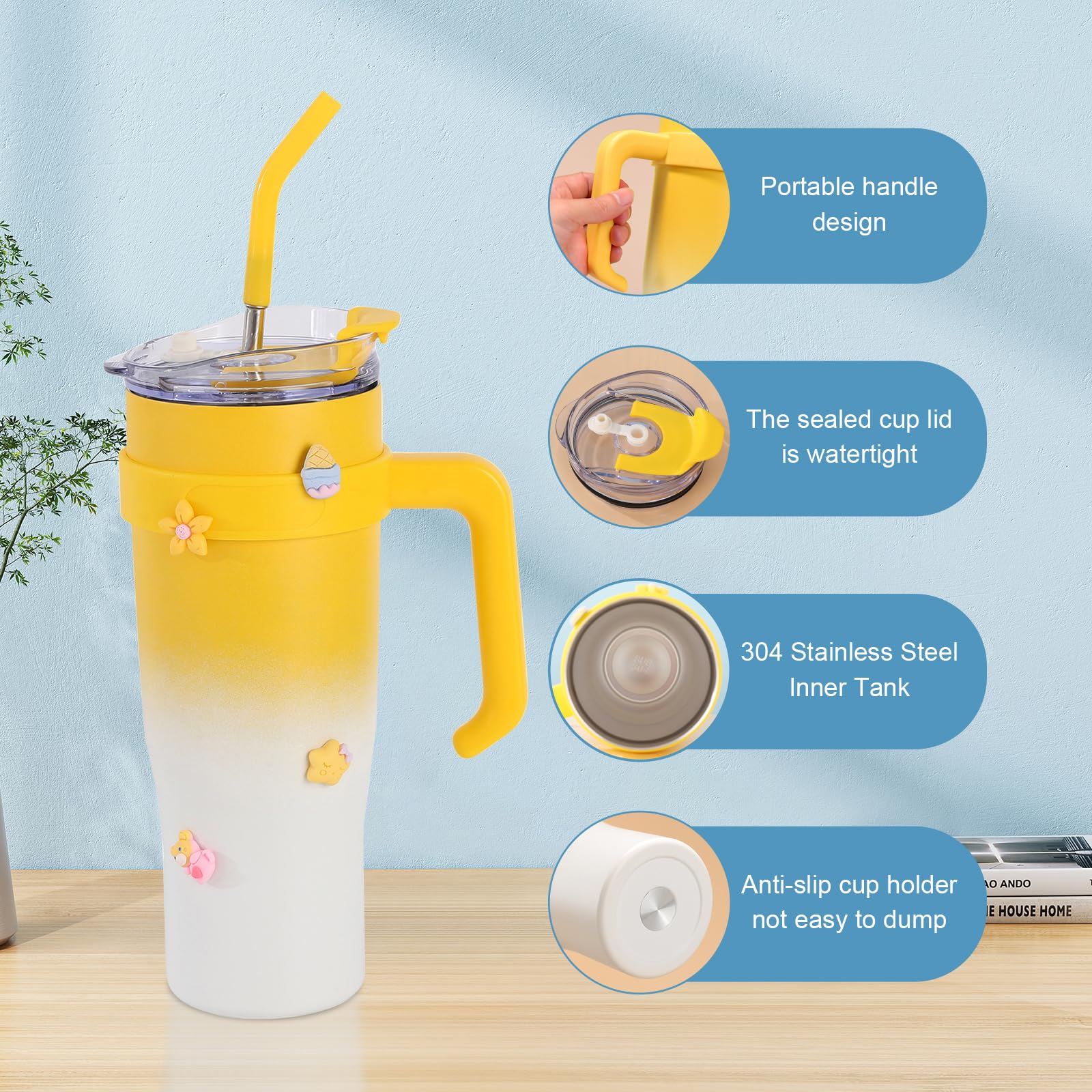 40Oz Tumbler With Handle And Straw Lid, Stainless Steel Water Bottle Vacuum Insulated Mugs