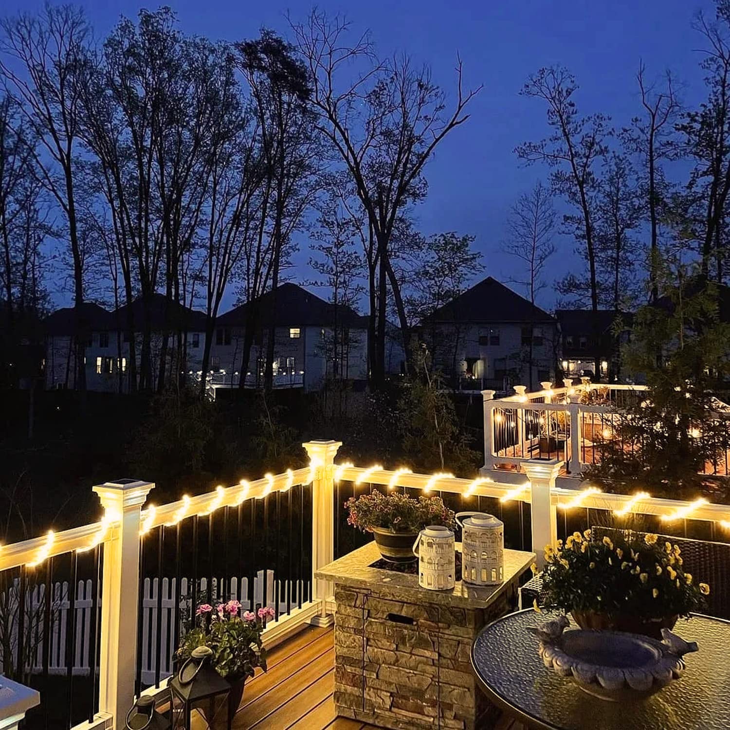 Potive 2 Pack White Solar Rope Lights And 2 Pack Warm White Solar Rope Lights