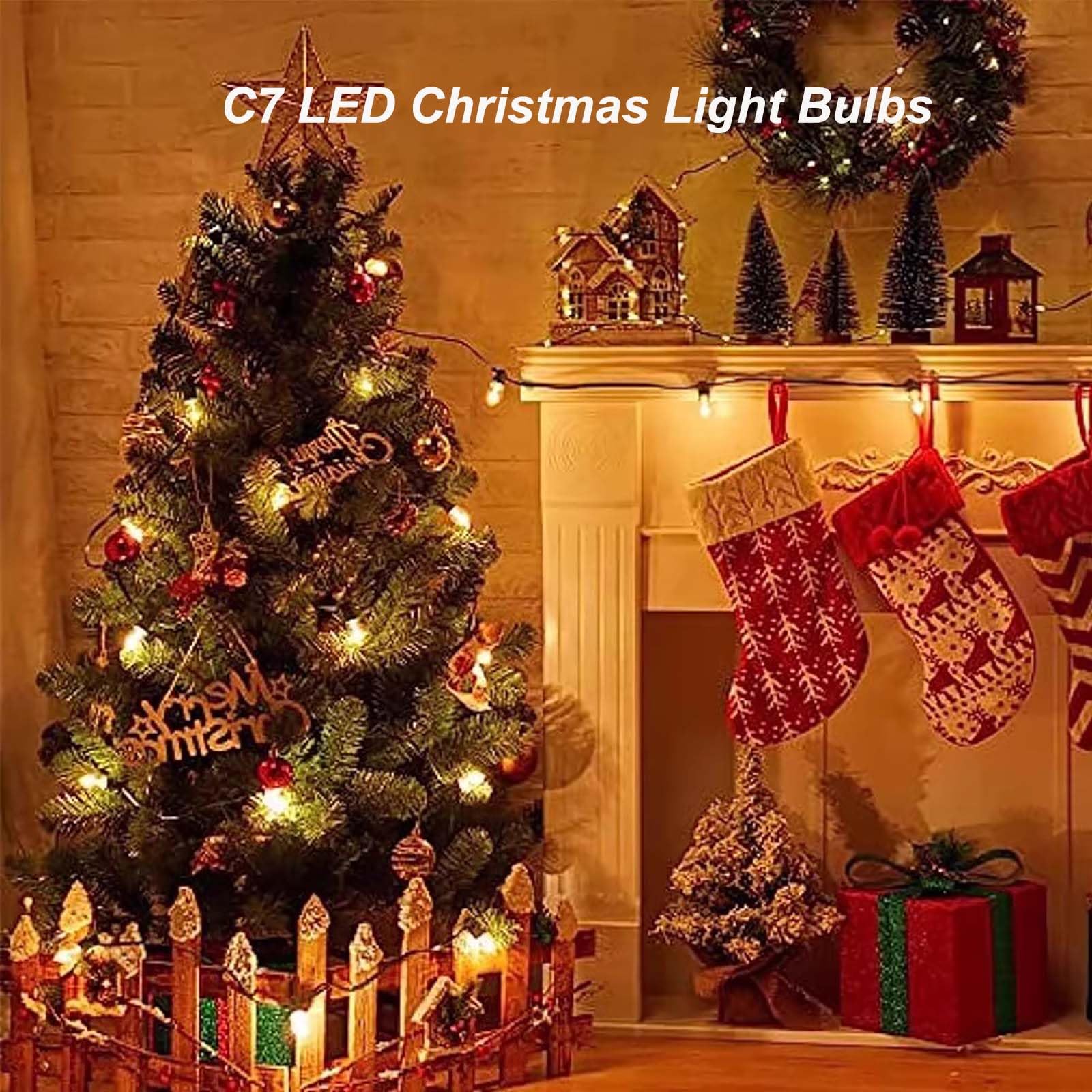 Abulber 25 Pack C7 Led Replacement Light Bulb,Shatterproof,Waterproof,Plastic Led Bulbs For Christmas Indoor Outdoor String Lights,E12 Base Warm White