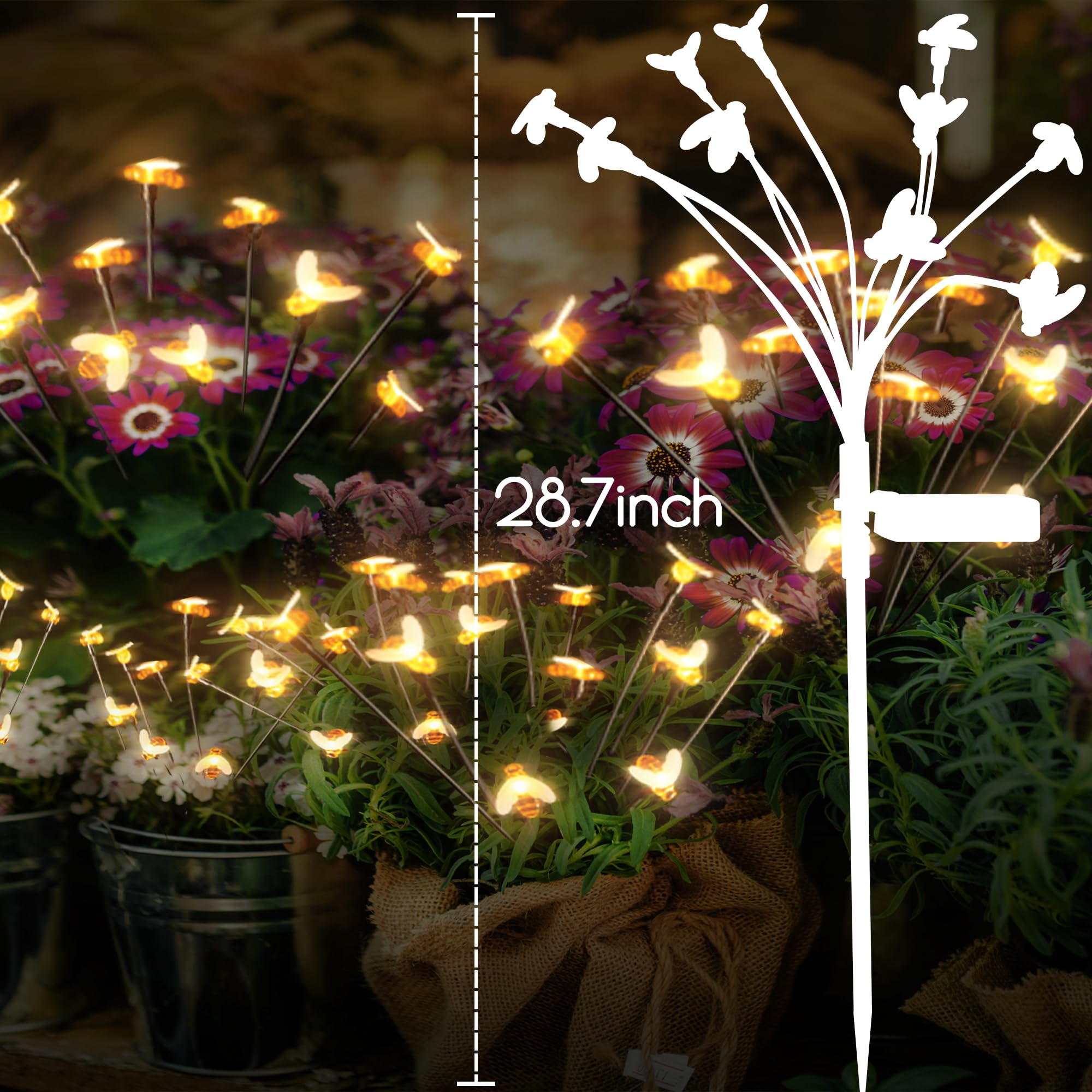 Lusharbor Solar Garden Lights, 4 Pack 40 Led Solar Firefly Lights Bee, Garden Lights Solar Powered Waterproof Solar Pathway Lights Outdoor Lights For Yard Patio Walkway Decoration, Bee