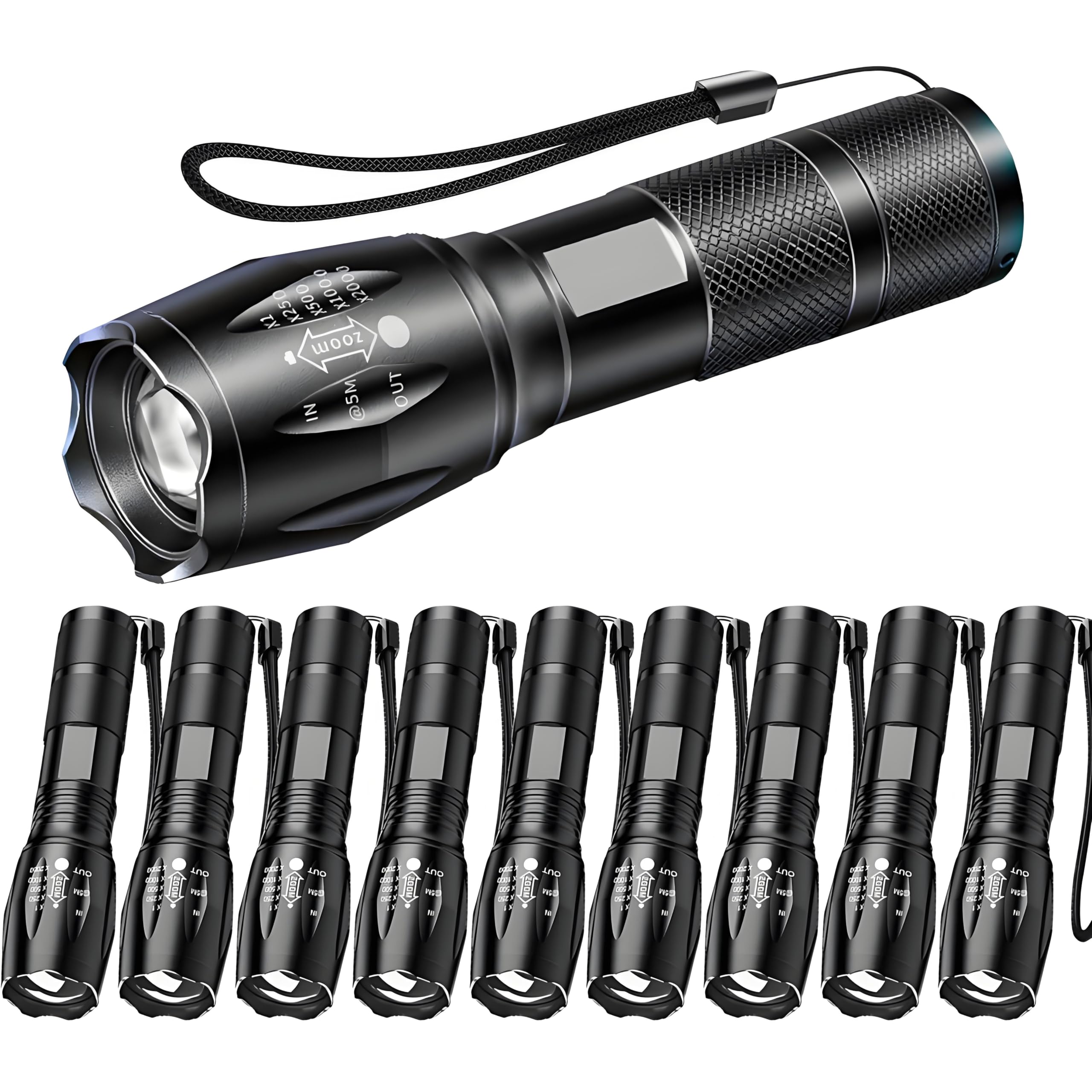 Mviocs Led Flashlights 10 Pack, Bright Tactical Flashlight 2000 High Lumens With 5 Modes, Waterproof Zoomable Flash Light, Portable Torch For Camping Hiking Outdoor Home Emergency