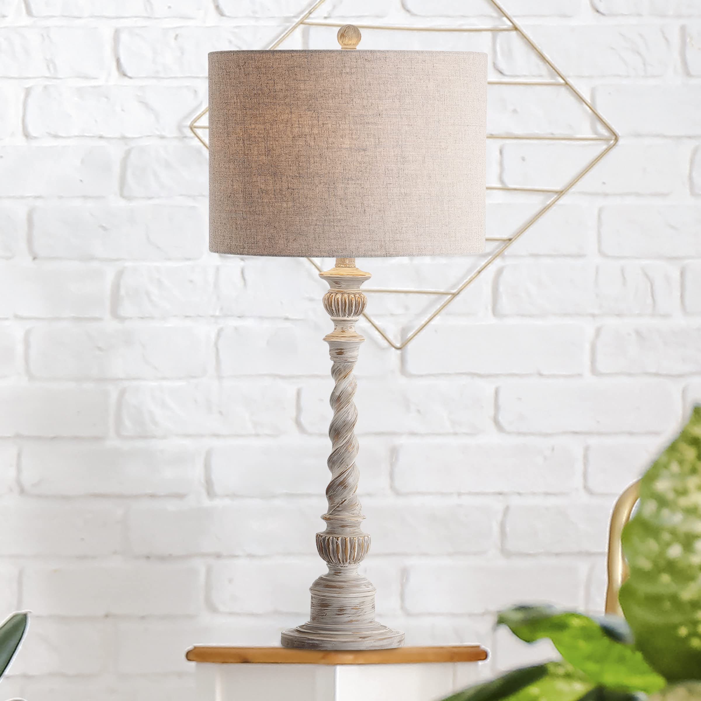 Jonathan Y Jyl3031A Regent 33" Rustic Resin Led Table Lamp Traditional Transitional Bedside Desk Nightstand Lamp For Bedroom Living Room Office College Bookcase Led Bulb Included, White Wash