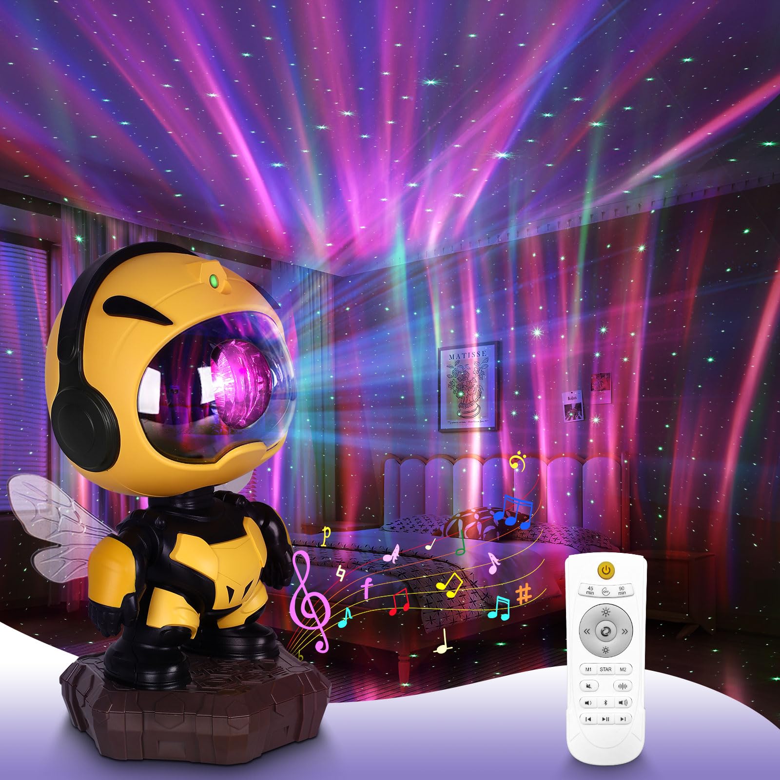 Poptrend Star Galaxy Night Light Projector For Kids Bedrooms -Star Projector- Little Bee Projector Lamp- Galaxy Projector With Timing And Remote Control Functi