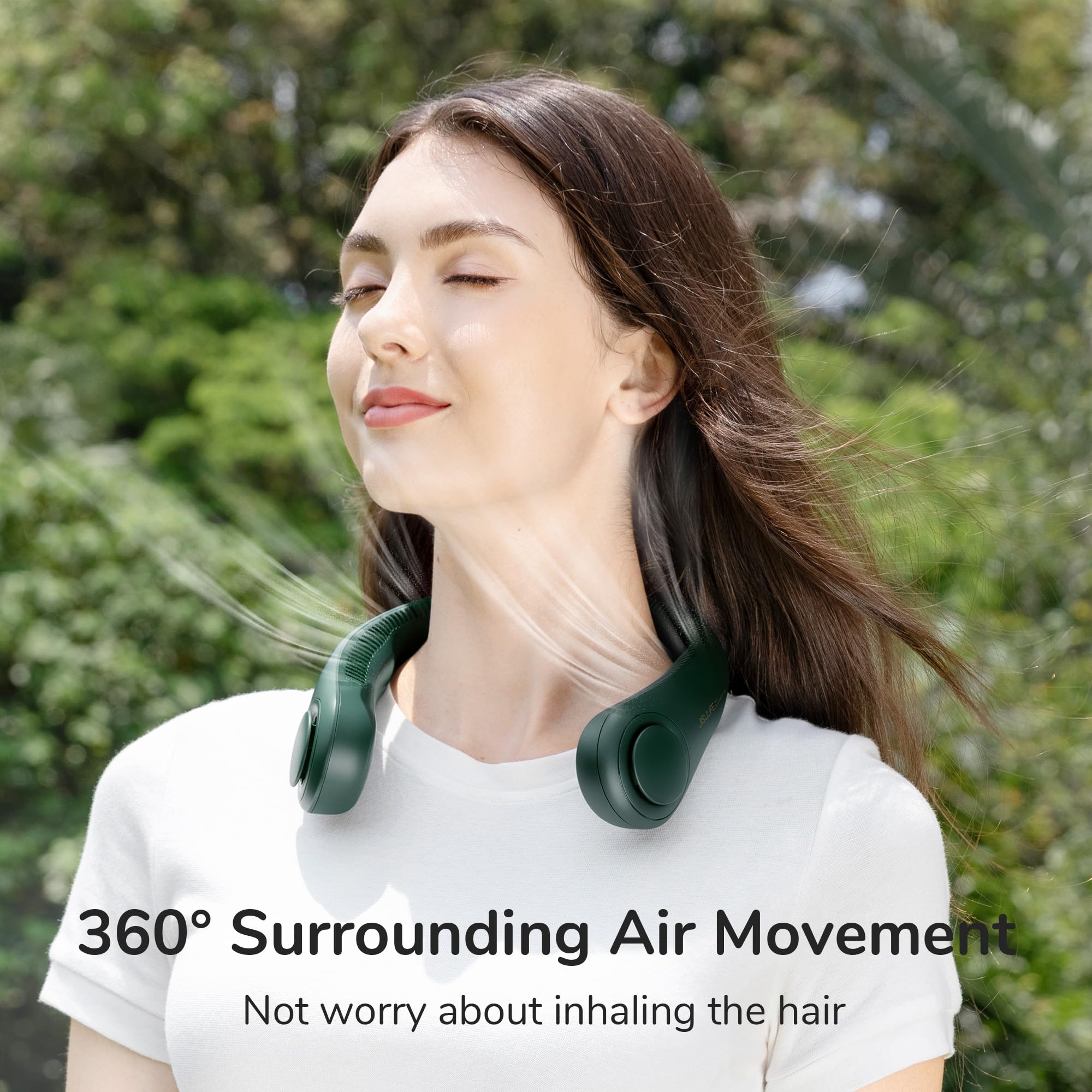 Jisulife Portable Neck Fan, Hands Free Bladeless Fan, 5 Speeds, 4000 Mah Battery Operated Wearable