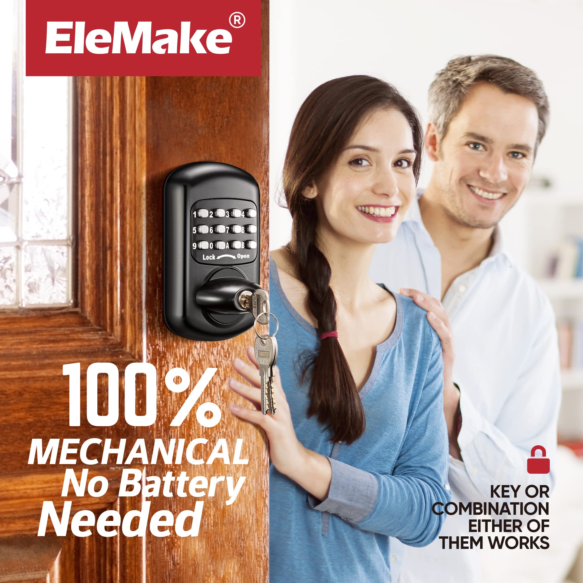 Bravex Keyless Deadbolt Keypad Entry Door Lock Zinc Alloy Sabbath Lock 100% Mechanical Shabbos Lock- No Risk Of Low Power, Black