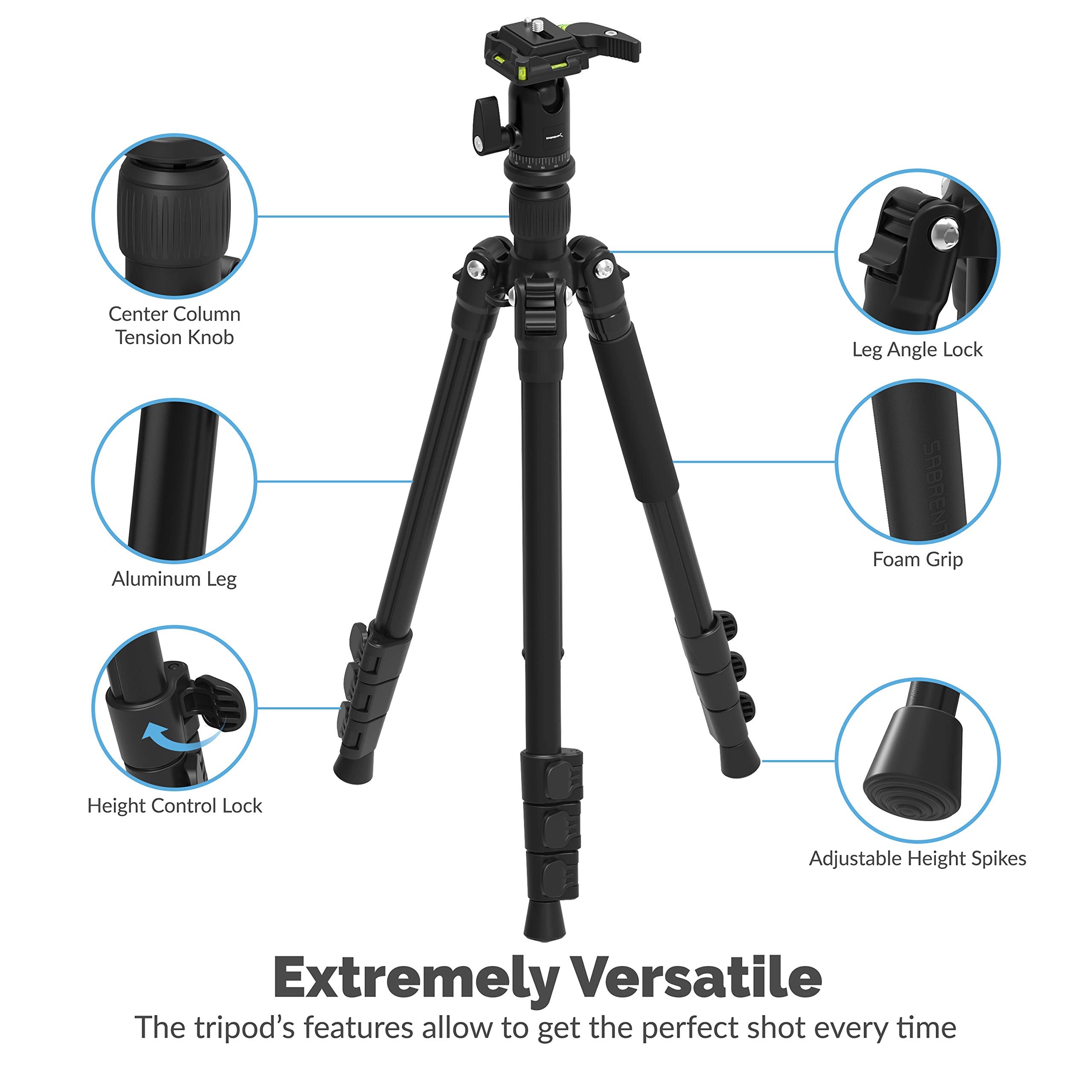 Sabrent 56 Inch Aluminum Tripod With 360 Degree Full Motion Camera Mount, Compact Version (Tp-Alb6)