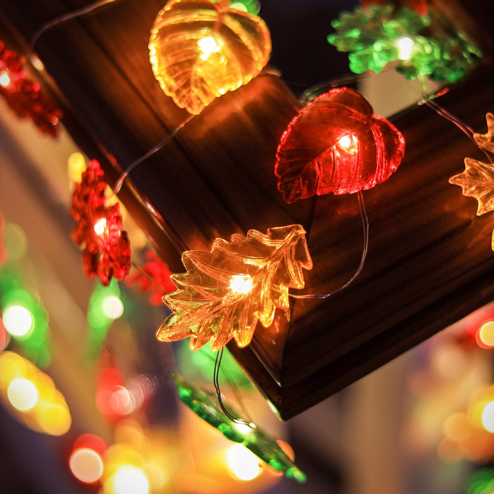 Jashika Solar String Lights Fall Forest Leaf Lights Outdoor Garden Tree Decor Thanksgiving Decorative Lights Autumn Light Up Maple Oak Leaves Decorations Harvest Garland 14Ft 40Led Balcony Pathway Bush Decor