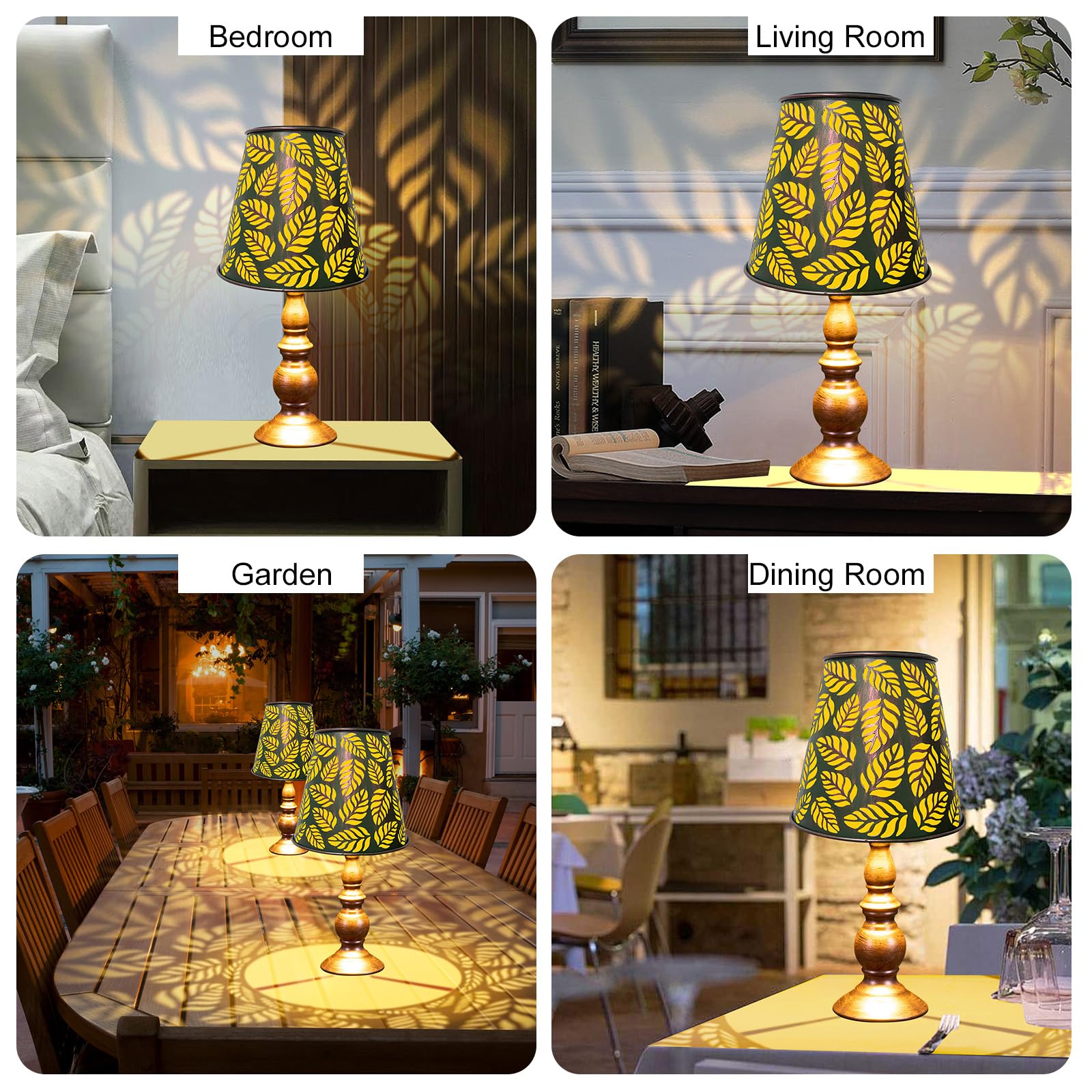 Shumi Solar Table Lamps Green Leaf Waterproof Lamps Auto Light Up Outdoor Vintage Lamps For Bedside Bedroom Living Room And Patio