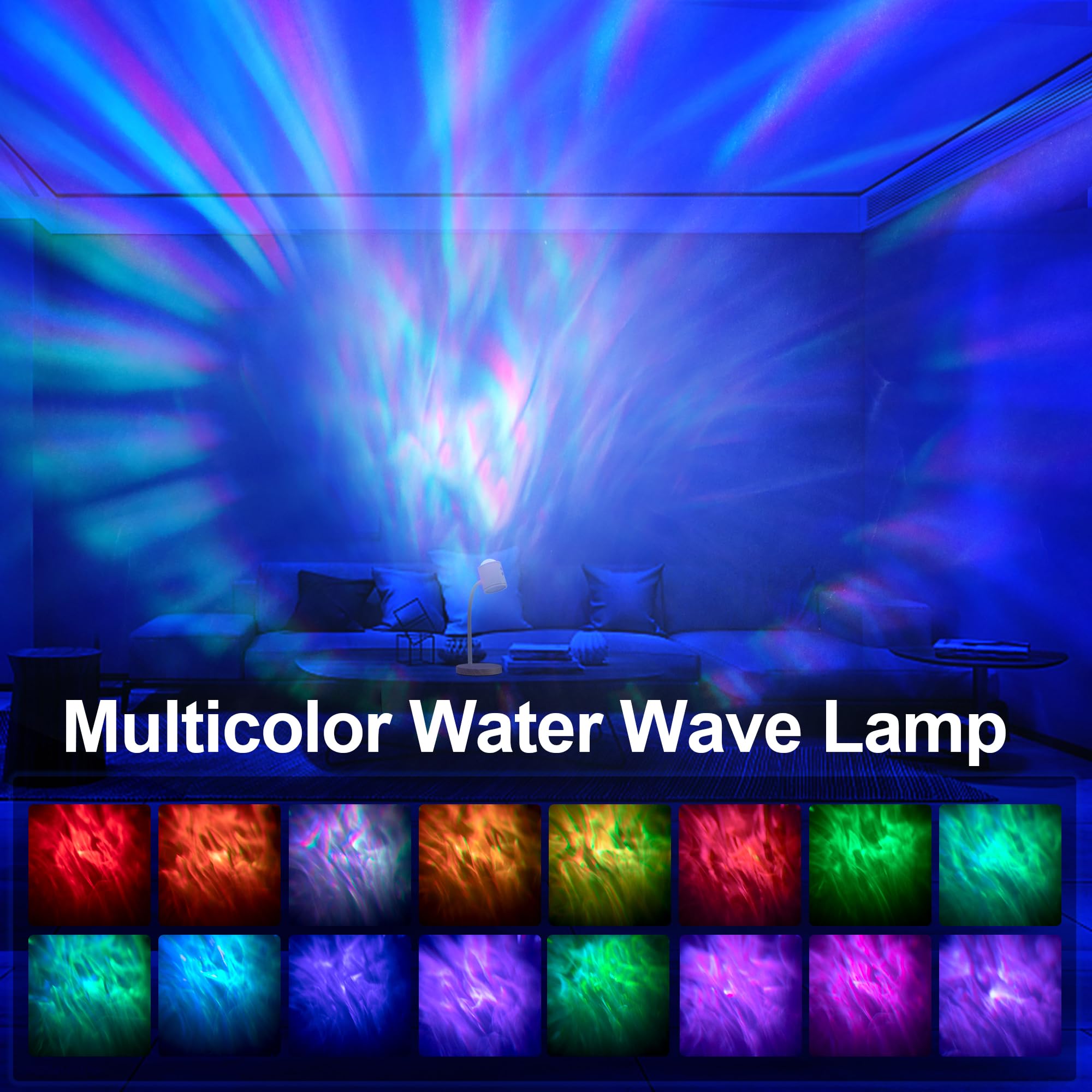 Kiandqu Double Side Lighting Projection Lamp With 3D Ocean Wave Lamp,3 Colors & Dimmable Bright Table Lamp,Adjustable Gooseneck,Mood Lighting For Reading, Living Room, Bedroom …