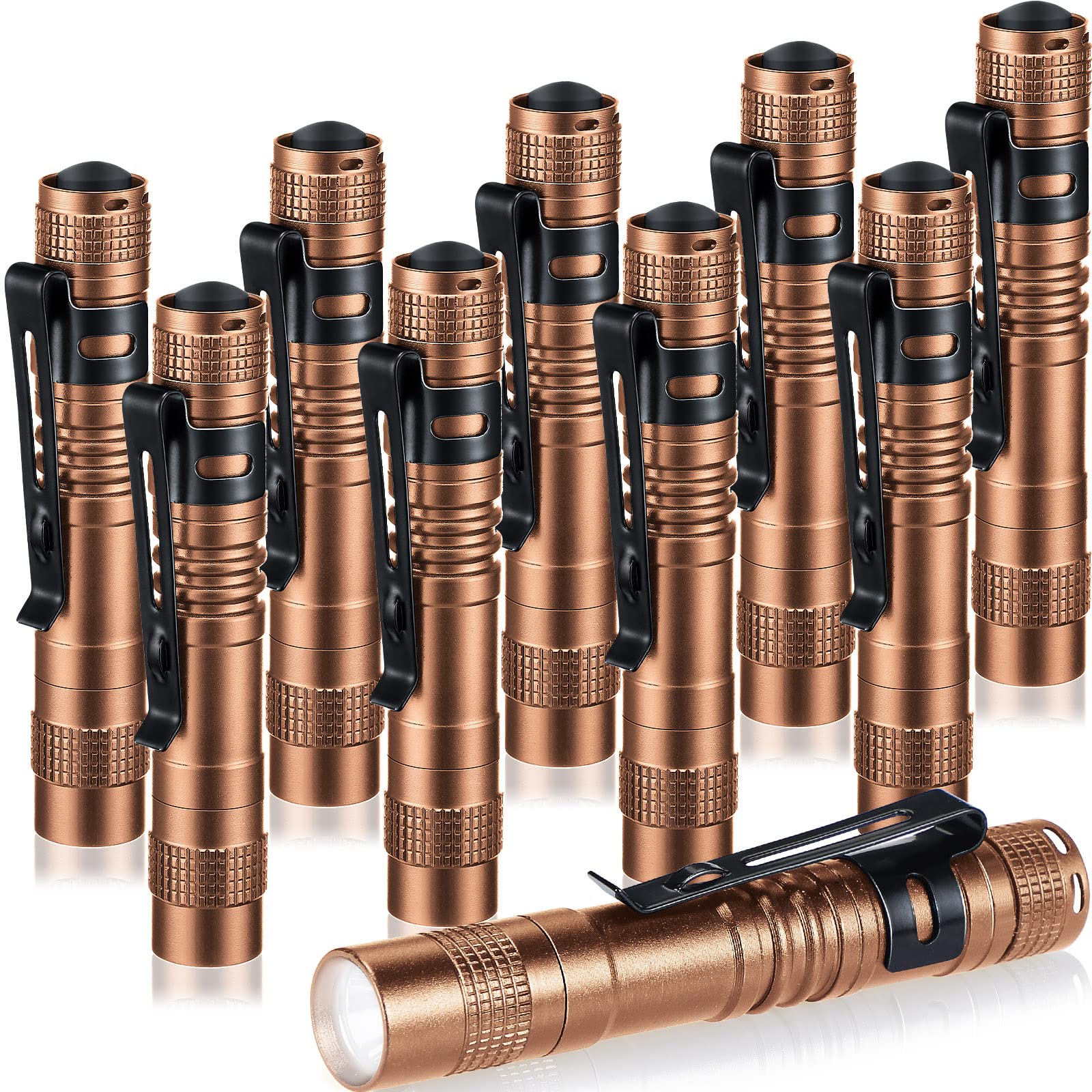 Hortsun 10 Pcs Led Pen Flashlight With Pocket Small Flashlight Bulk Mini Flashlight With Clip For Outdoor Valentines  For Men(3.54 Inch,Brown)