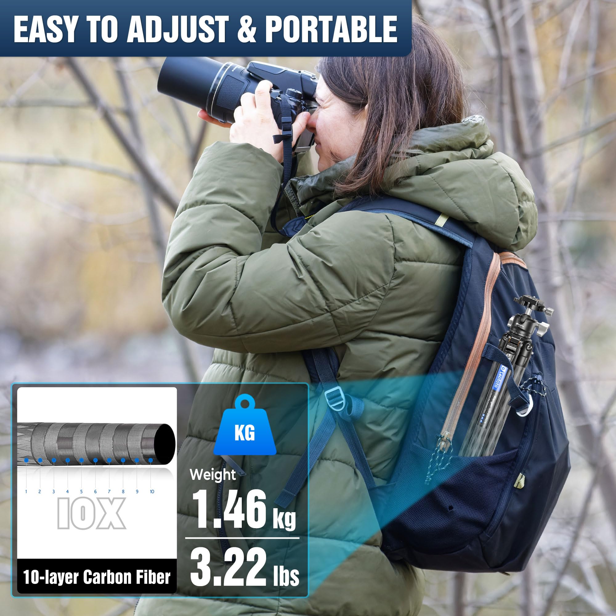 Leofoto Carbon Fiber Tripod For Camera With 360° Panoramic Ball Head, 67" Compact Lightweight Travel Tripod For Dslr Video Camcorder, Max Load 10Kg/22Lbs (Ls-284Cx+Lh-30)