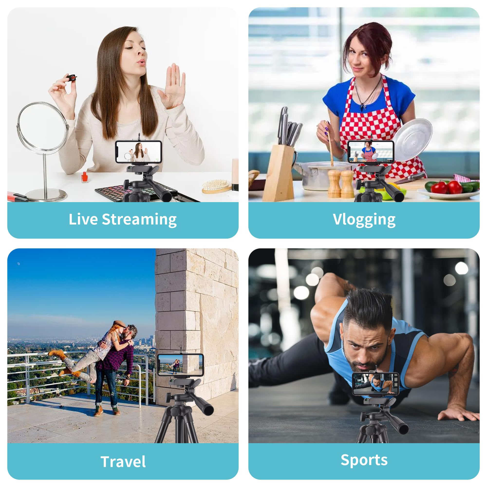 Bvgflr Lightweight Smart Phone Tripod Stand, 40" Aluminum Portable Extendable Travel Phone Tripod Stand With Phone Holder, Shutter, Carrying Bag, Perfect For Selfies/Live Stream/Vlogging/Video Recording