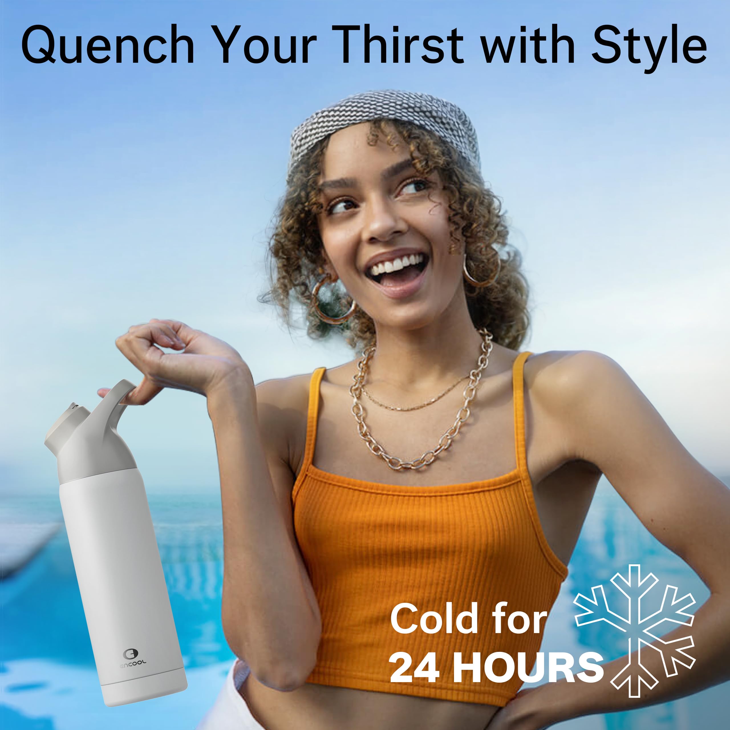 Insulated Water Bottle With Straw - Encool Stainless Steel Water Bottle, Reusable Leak Proof