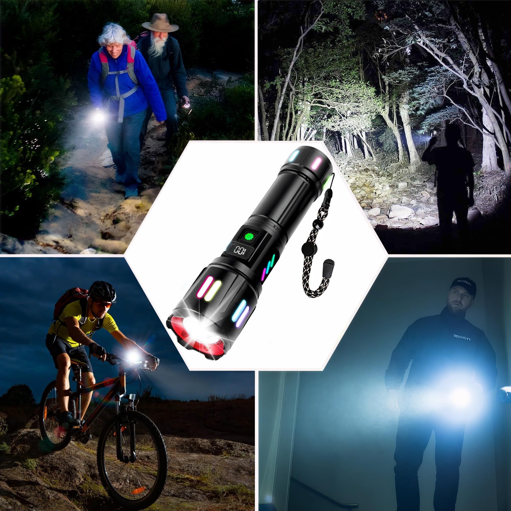 Fowseek Rechargeable Flashlight High Lumens, 5 Modes Super Bright Led Flashlight Usb C, Long Lasting Heavy Duty Strong Tactical Flashlight For Home Fish Security & Hiking