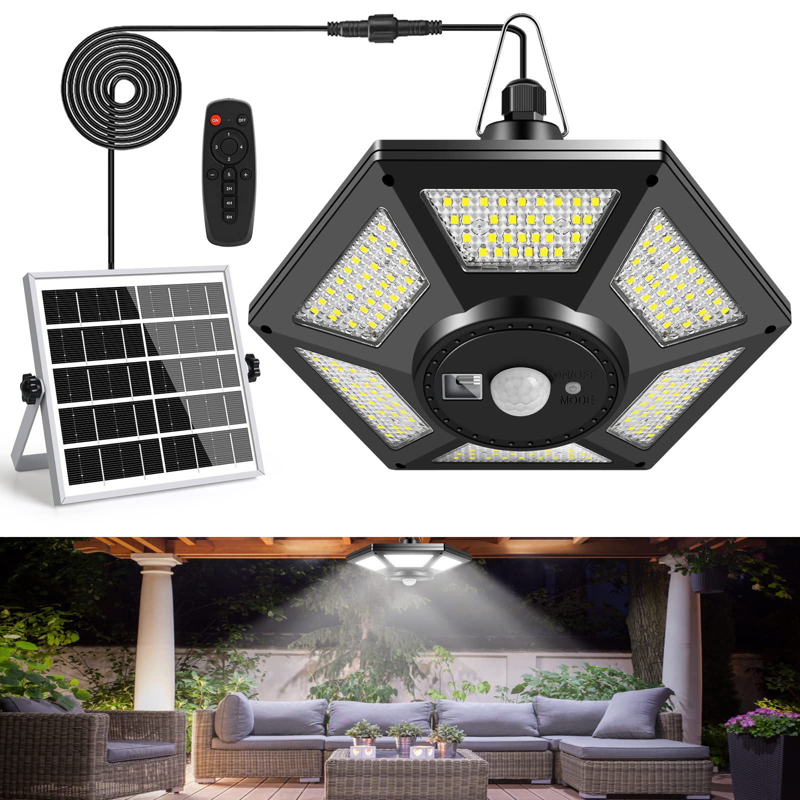 Deogos Solar Shed Light, Solar Pendant Light Indoor Outdoor,180 Led 1000Lm Solar Indoor Lights Motion Sensor With Remote Control For Shed Barn Gazebo Garage Home