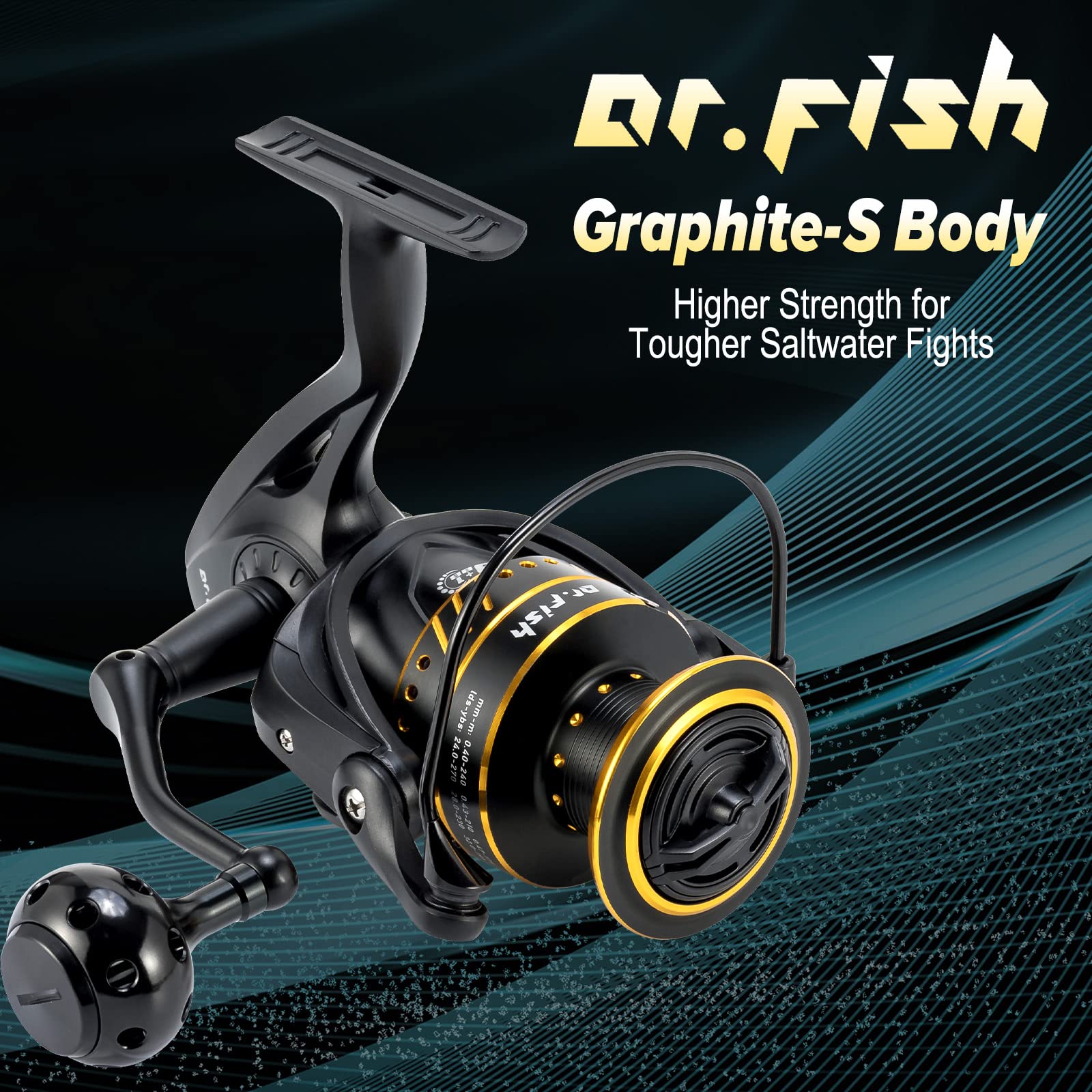 Dr.Fish Poseidon Spinning Reel, 9+1 Ball Bearings, Graphite Body, 25Lb Carbon Fiber Drag, Cnc Aluminum Spool And Handle Saltwater And Freshwater Fishing Reel