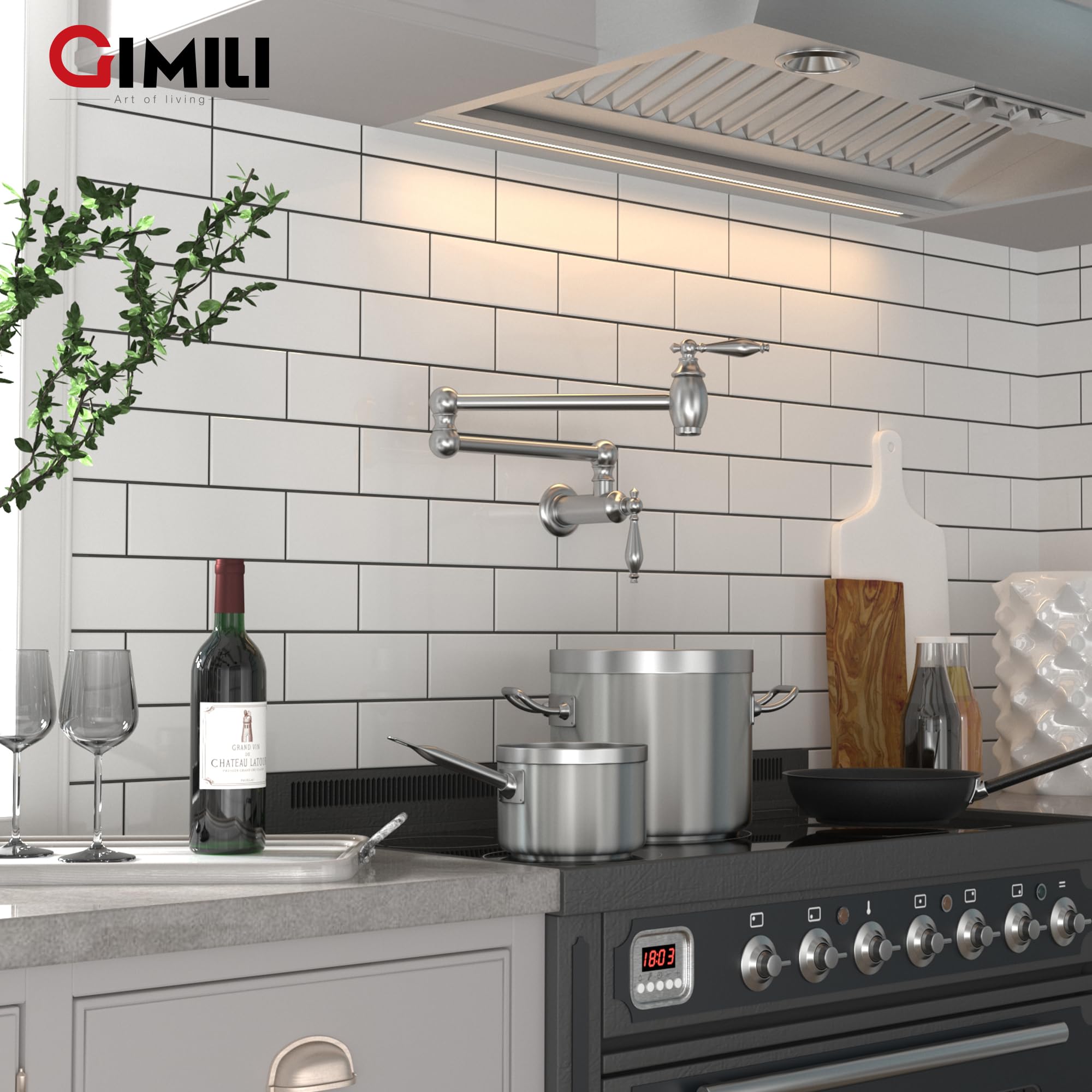 Gimili Pot Filler Brushed Nickel Kitchen Sink Pot Filler Faucet Wall Mount Kitchen Faucets Over Stove Faucet Brass Folding Faucet With Double Joint Swing Arms