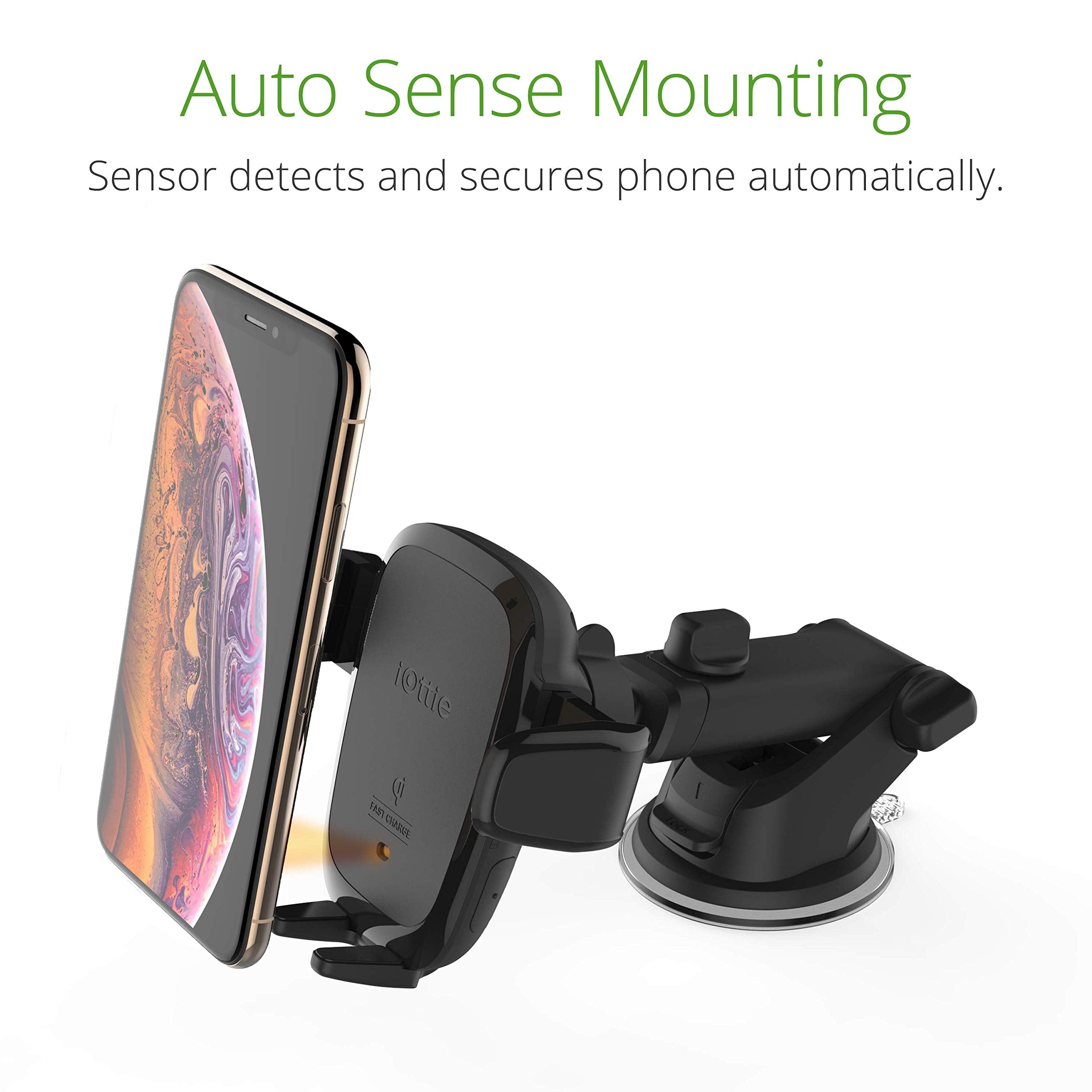 Iottie Auto Sense Qi Wireless Car Charger - Automatic Clamping Dashboard Phone Mount With Wireless Charging For Google Pixel, Iphone, Samsung Galaxy, Huawei, Lg, And Other Smartphones.