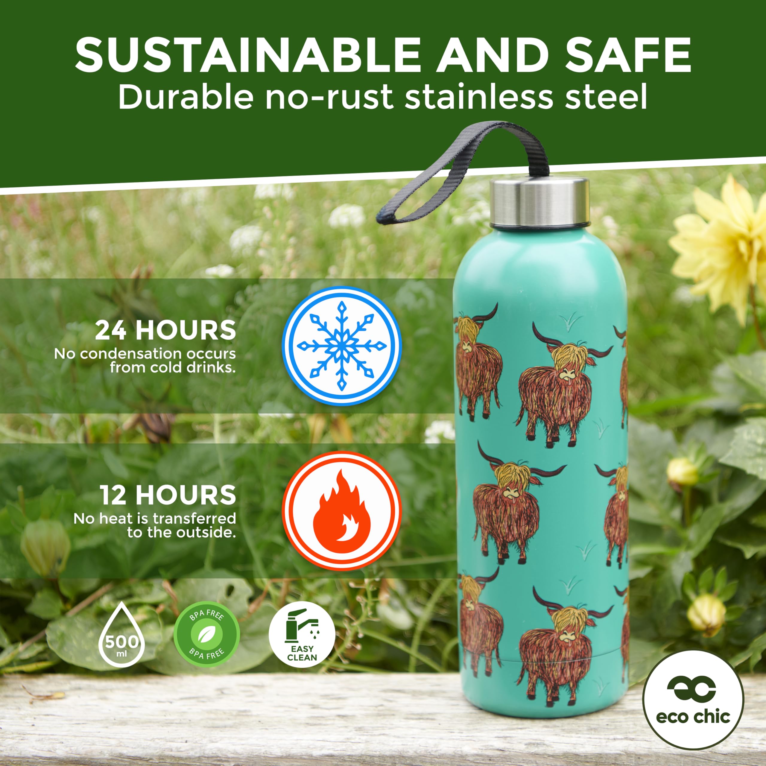 Eco Chic Travel Insulated Water Bottle - Lfgb  & - Stainless Steel Thermal Bottle