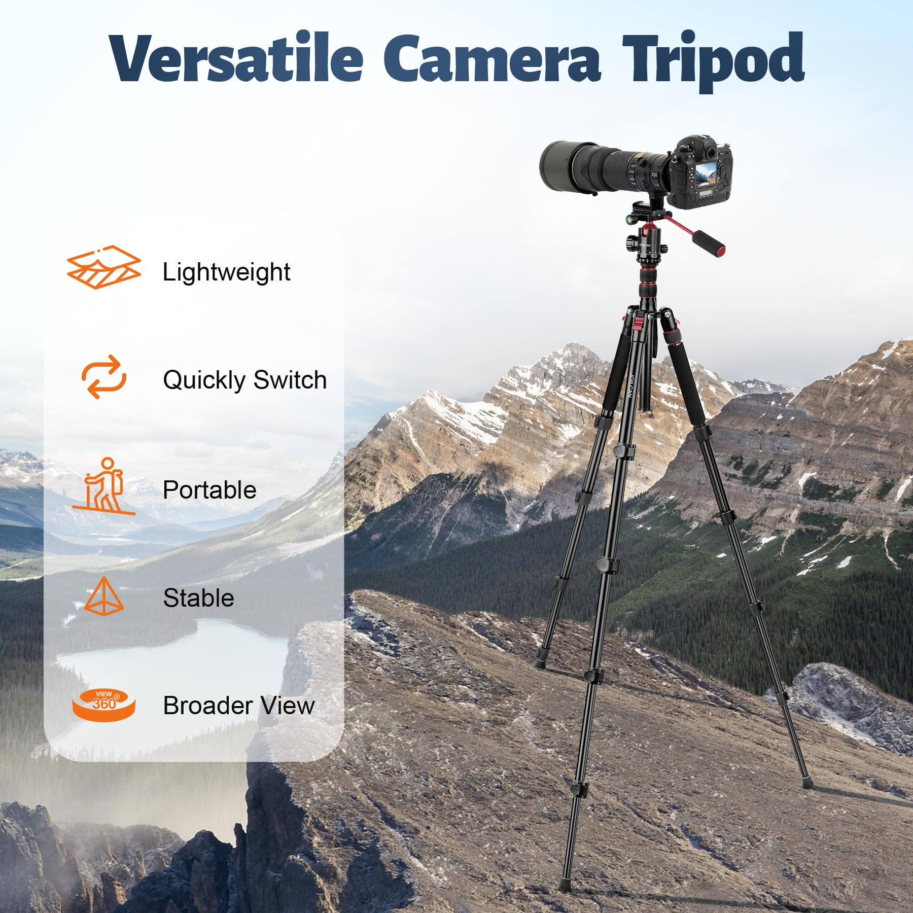 Victiv Tripod For Camera, 83" Camera Tripods & Monopods With Metal Handle, Professional Aluminum Tripods, Heavy Duty Tripod For Dslr Camera Lasers Spotting Scope Binoculars Telescope, Payload 35Lb