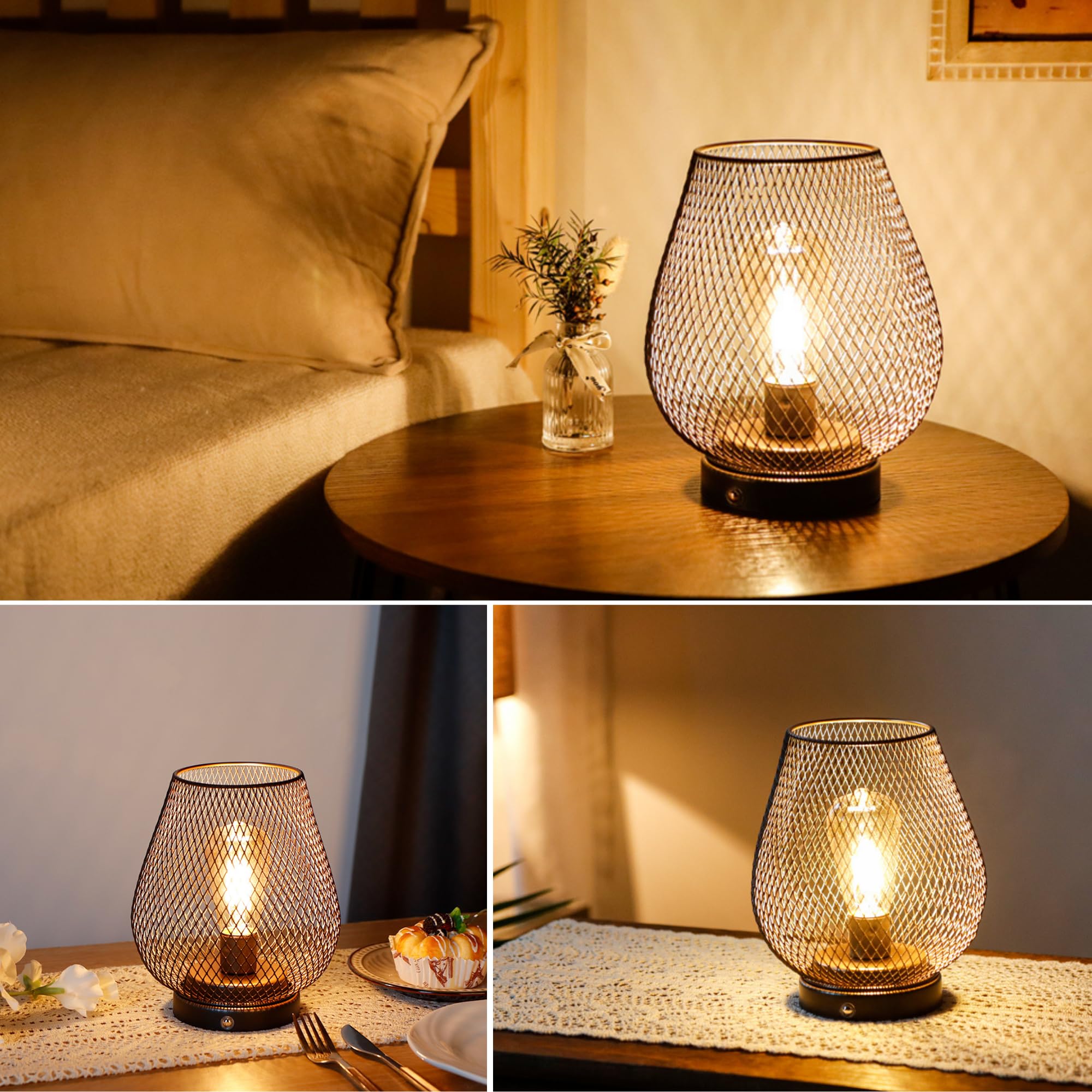Jhy Design Dimmable Touch Bedside Table Lamp Rechargeable Battery Powered Lamp With Led Bulb Night Accent Light For Weddings Parties Patio Events For Indoors Outdoors(Metal Base, Bronze Egg)