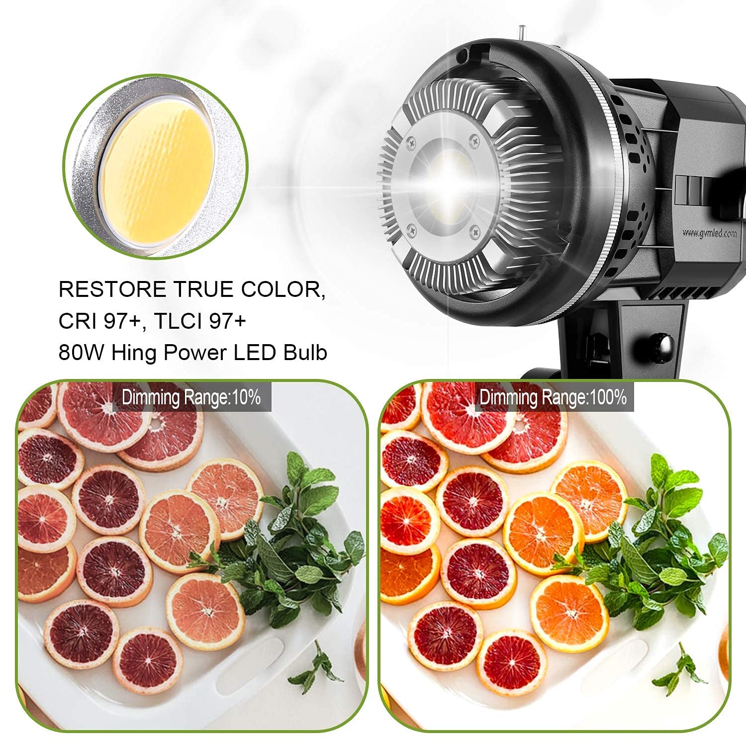 Gvm 80W Photo Studio Lighting Kit, Led Video Light With Bowen Mount 23.6" Softbox, Tripod Stand, Continuous Output Daylight 5600K Lights For Photography