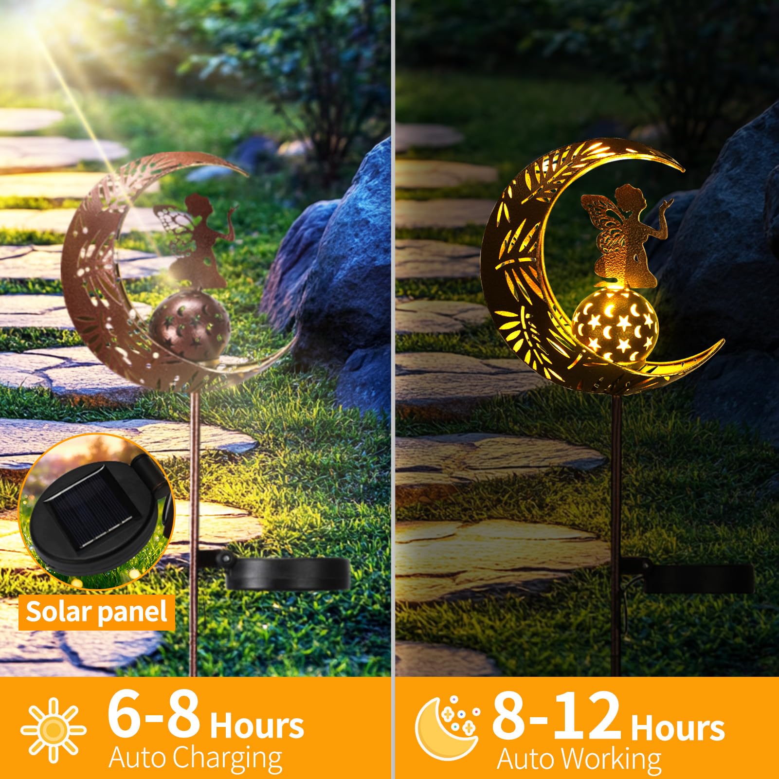 Zklili Garden Solar Lights Pathway Stake Lights Moon Fairy With Angel Decor, Gardening Birthday Gift For Mom Grandma Friends, Outdoor Decor Light Waterproof For Walkway, Yard, Patio(Moon Fairy)