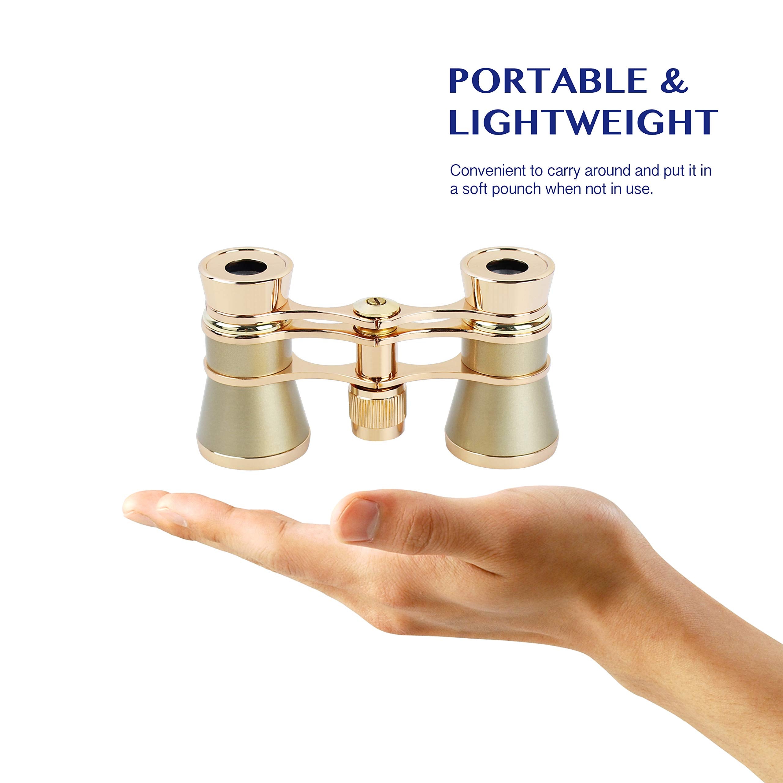 Aomekie Opera Glasses Binoculars 3X25 Theater Glasses Mini Binocular Compact With Chain For Adults Women Kids In Musical Concert（Gold）
