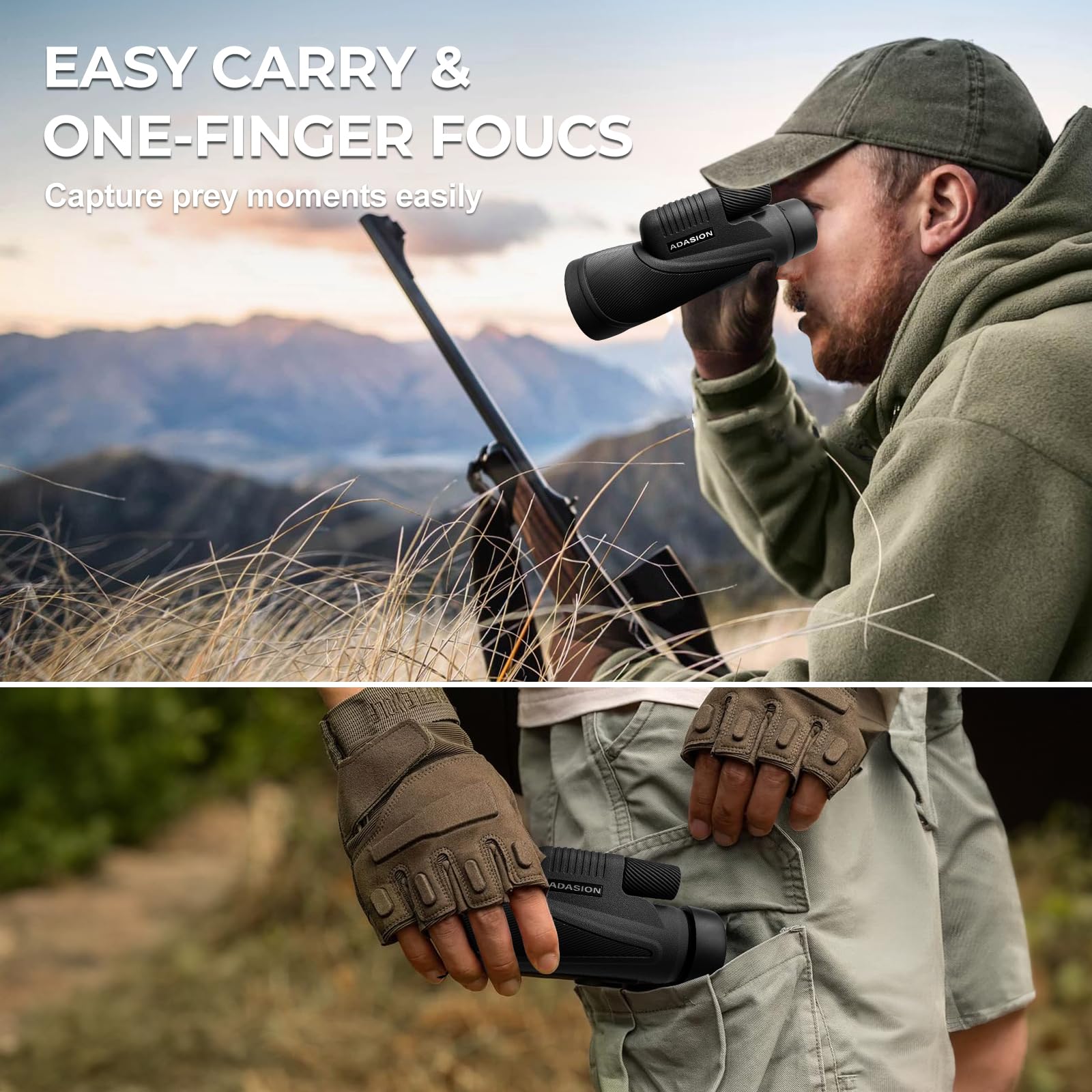 Adasion 15X56 Hd Monocular Telescope High Powered For Adults With Smartphone Adapter, High Powered Monocular Scope With Clear Low Light Vision For Star Watching, Bird Watching, Hiking, Concert