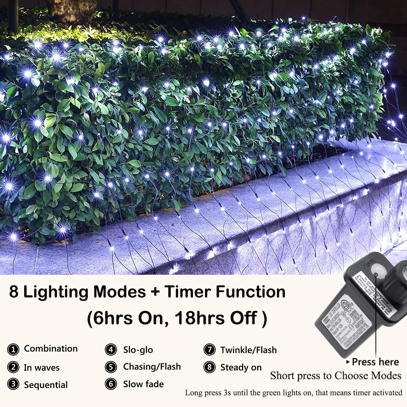 Joomer 12Ft X 5Ft 360 Led Christmas Net Lights, 8 Modes Bush Mesh Lights Connectable, Timer, Waterproof For Christmas Trees, Bushes, Garden, Outdoor Decorations (Green Wire, White)