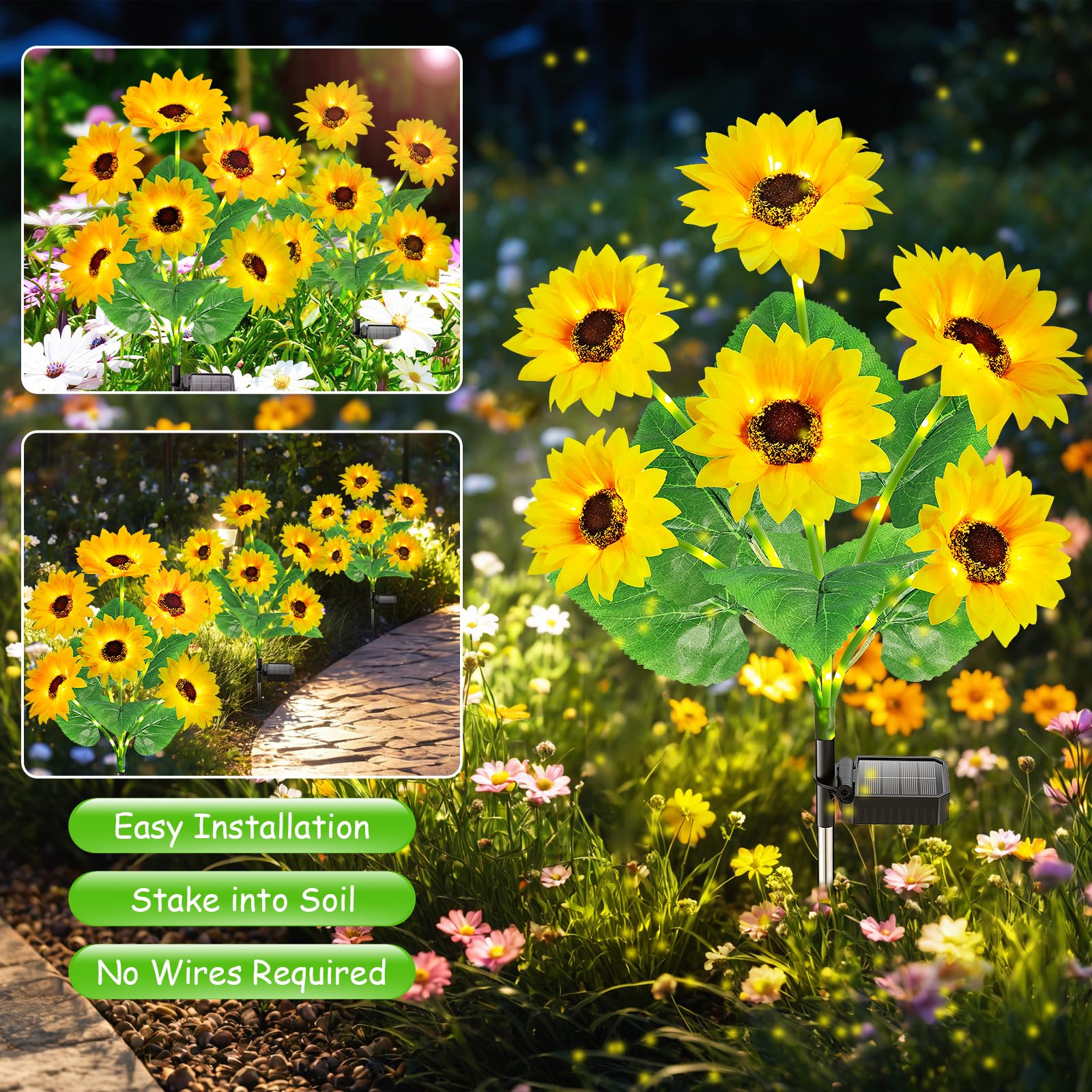 Garpar Sunflower Solar Lights Outdoor Garden Decor, 3 Pack With 18 Sunflower Lights, Solar Flowers Lights Outdoor Waterproof, Auto On/Off Solar Garden Lights For Yard Patio, Gift For Mother
