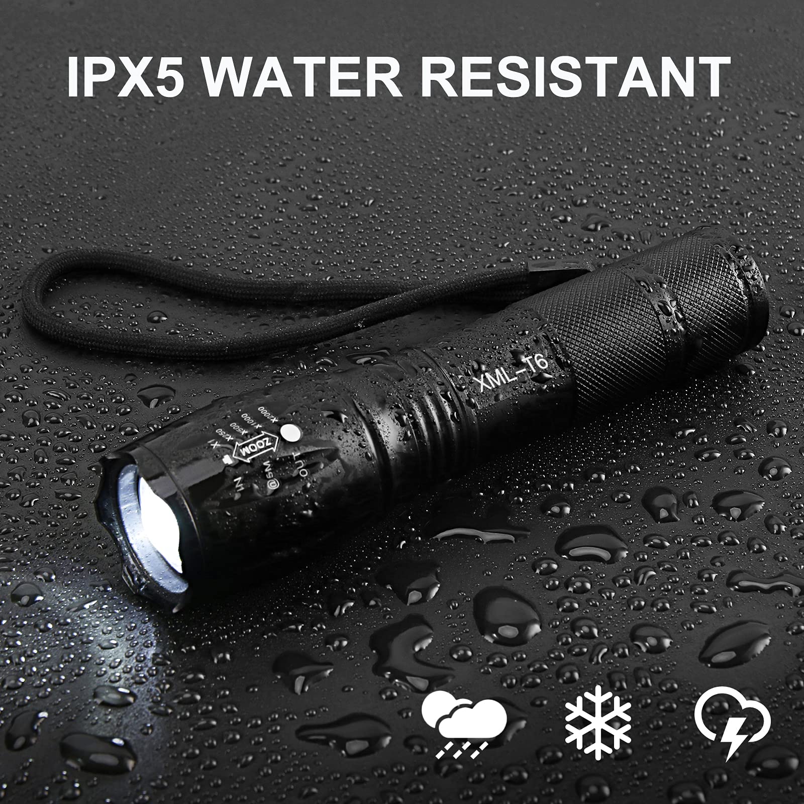 Khoow 3 Pack Led Flashlight,5 Modes Water Resistant Tactical Flashlight,Zoomable High Lumen Emergency Handheld Flashlight