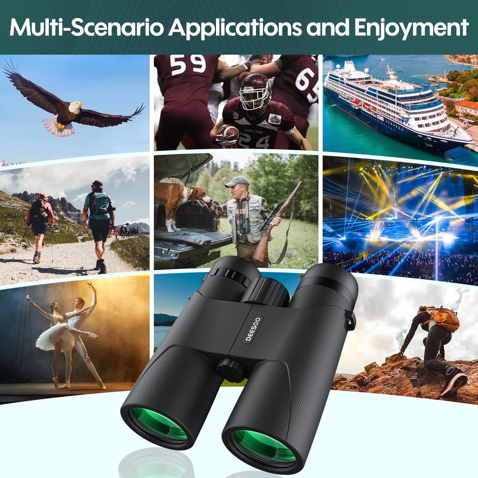 Deesoo 12X42 Hd Binoculars For Adults High Powered - Binoculars For Bird Watching With Large Field Of View - High Magnification Binocular With Phone Adapter, Plastic Tripod For Hiking Hunting