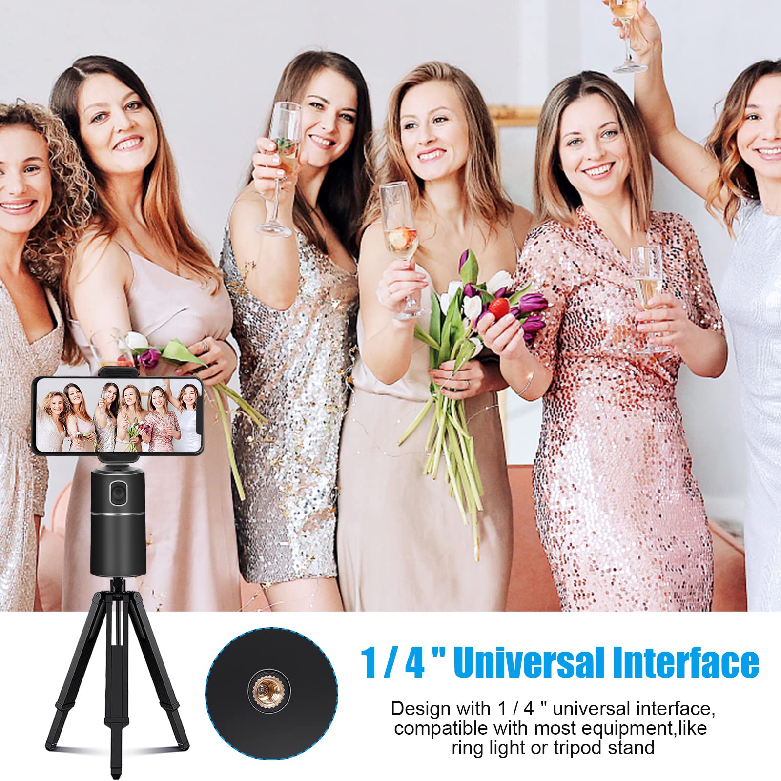 Sikvio Auto Face Tracking Phone Tripod Holder No App Required 360° Rotation Body Phone Track Camera Mount For Live Vlog Streaming Video Cellphone Shooting Live Chat With Remote Control