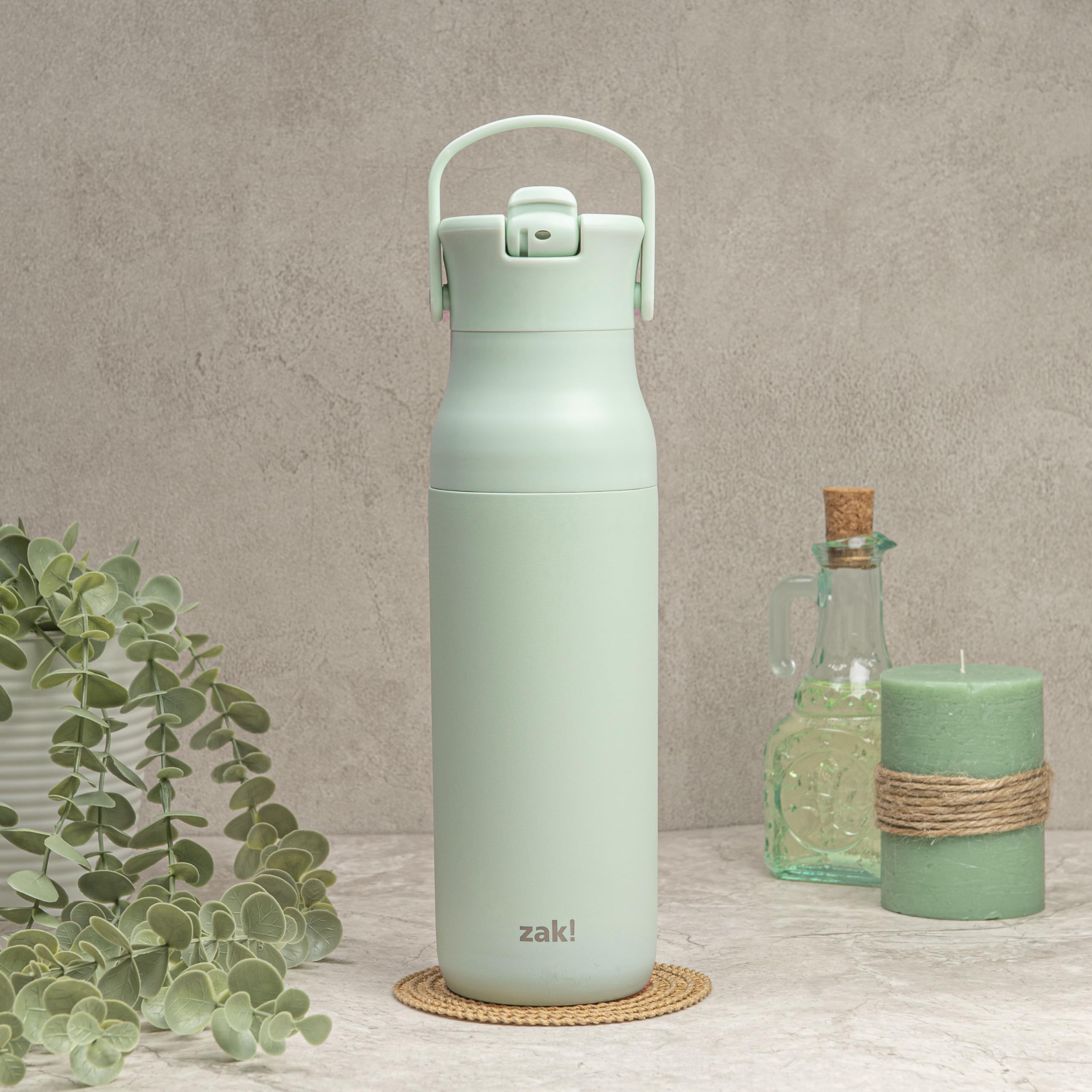 Zak Designs Harmony Water Bottle For Travel Or At Home, 32Oz Recycled Stainless Steel Is Leak-Proof