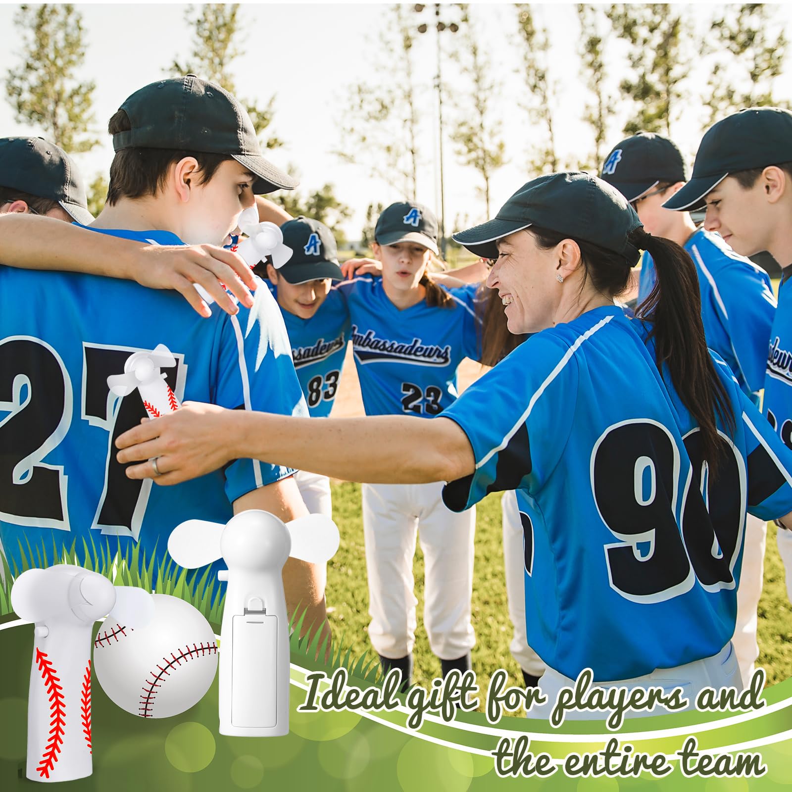 Riakrum 12 Pcs Mini Baseball Electric Portable Fan Bulk With Lanyards Powerful Personal Baseball