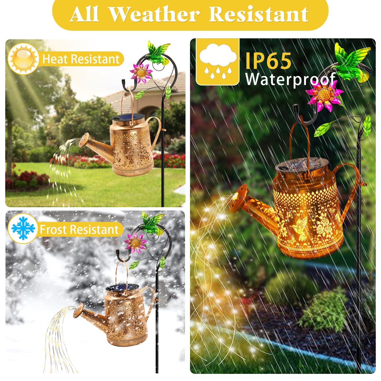 Yjfwal Solar Lanterns Outdoor Waterproof,Hummingbird Watering Can Garden Decor,Hanging Solar Path Lights Yard Art,Outside Patio Decorations Gardening Birthday  For Mom Grandma Women With Shepherd Hook