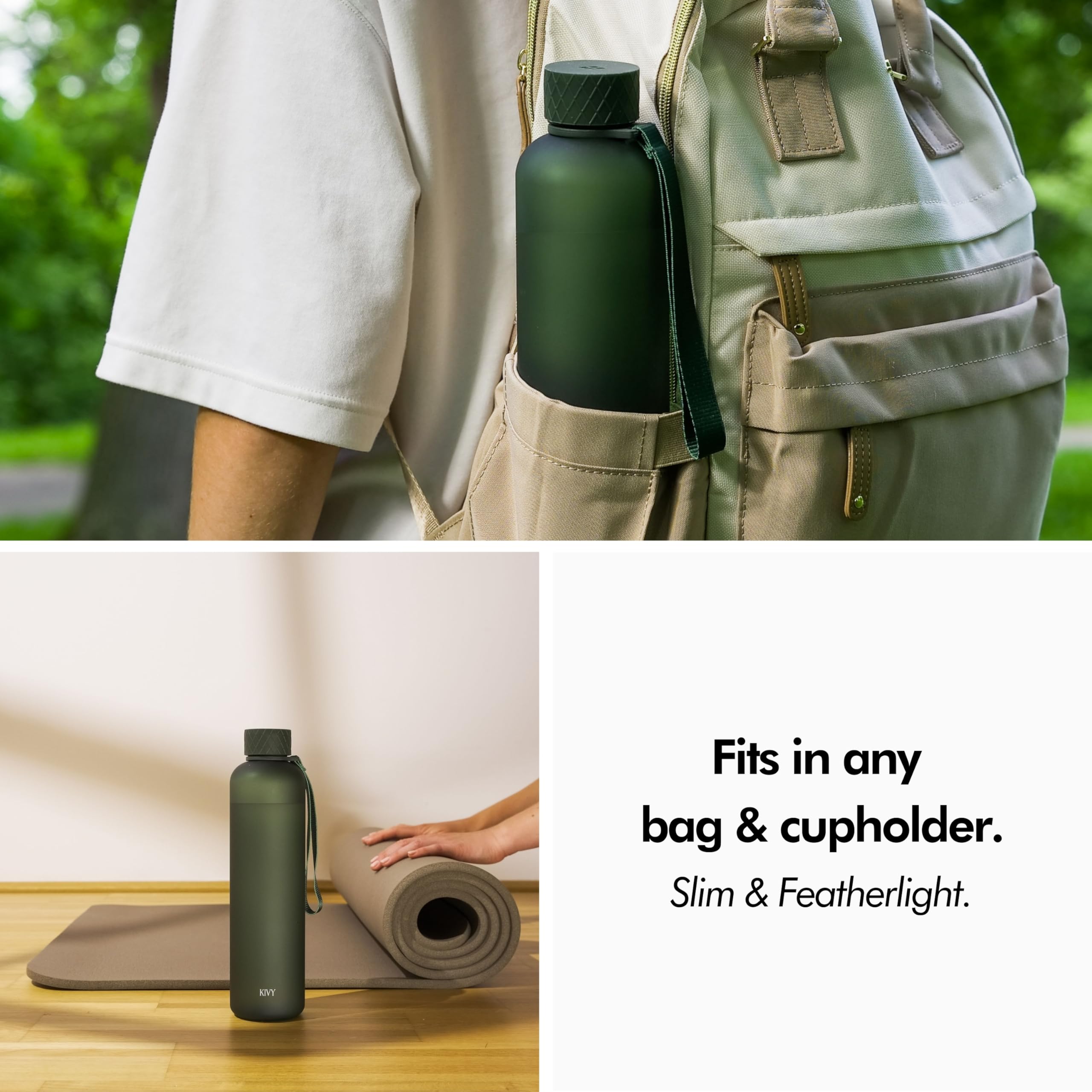 Kivy Slim Water Bottle 32Oz [Lightweight & Shatterproof] Fits Backpack & Cupholder For Travel