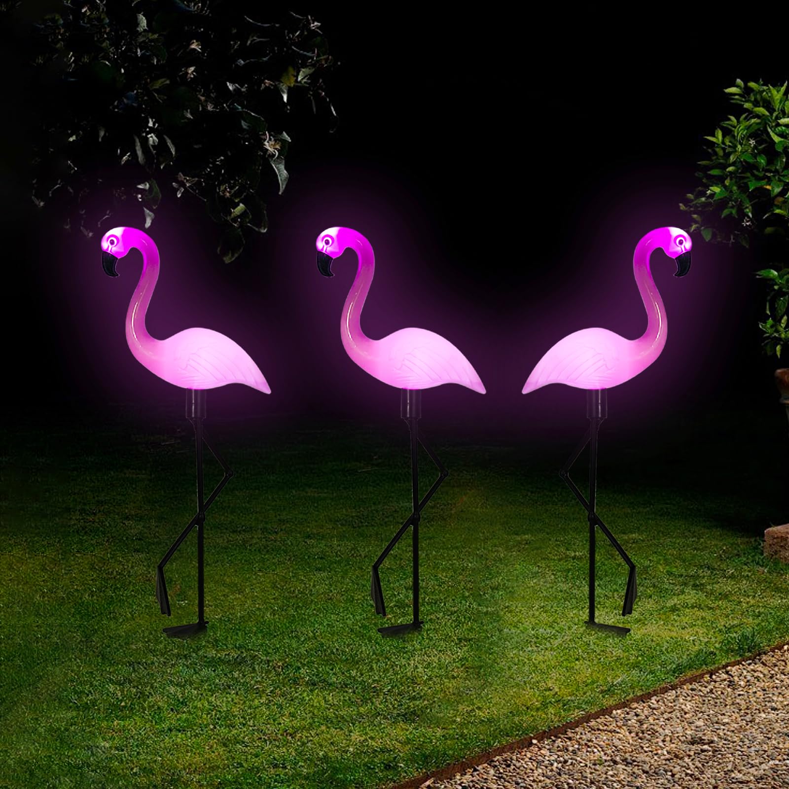 Ratopo Solar Flamingo Light 3 Pcs, Waterproof Solar Garden Lights Outdoor Decor, Pink Flamingo Garden Decor, Birthday Christmas Home Gift, For Yard Lawn Walkway Pathway