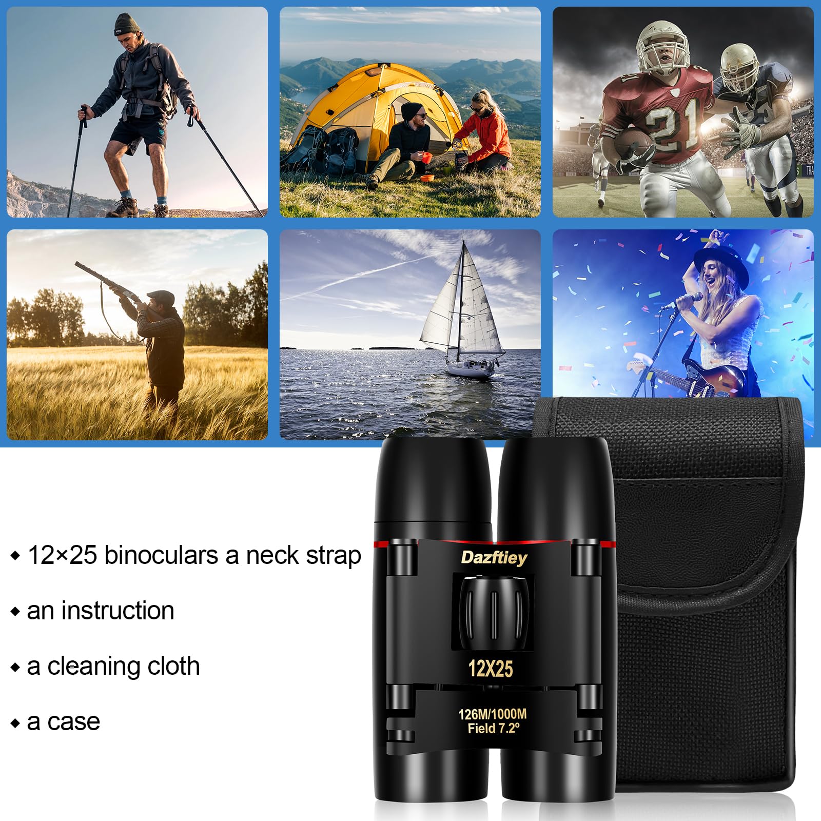 Dazftiey 12X25 Small Compact Binoculars For Adults & Kids - Mini Lightweight High Powered Binoculars With Clear Vision For Cruise Ship, Bird Watching, Travel, Opera Concert