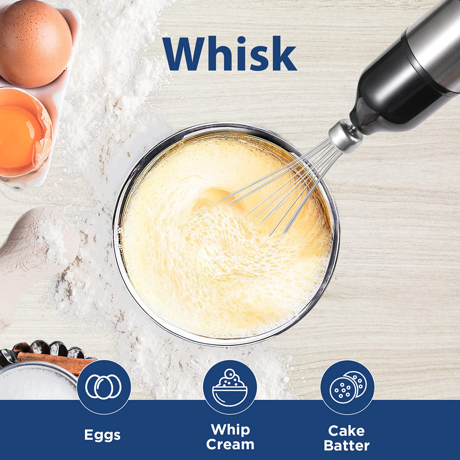 Comfee' Immersion Hand Blender, Brushed Stainless Steel, Multipurpose Stick Blender With 500 Watts, 600Ml Beaker, 500Ml Chopper And Whisk, Perfect For Baby Food, Smoothies, Sauces And Soups, Black