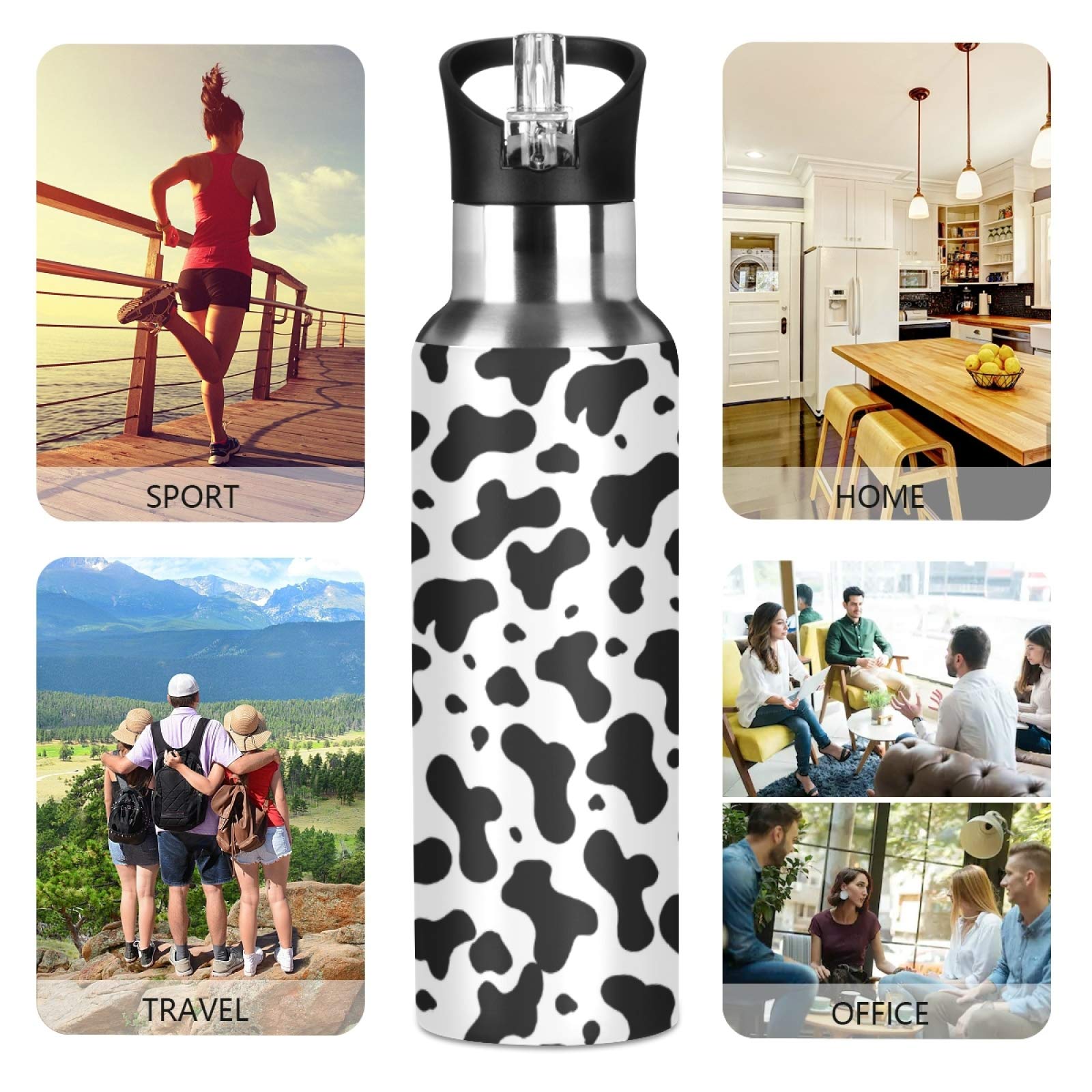 Qilmy 3D Printing Dragon Vacuum Insulated Stainless Steel Water Bottle With Straw Lid, Leakproof
