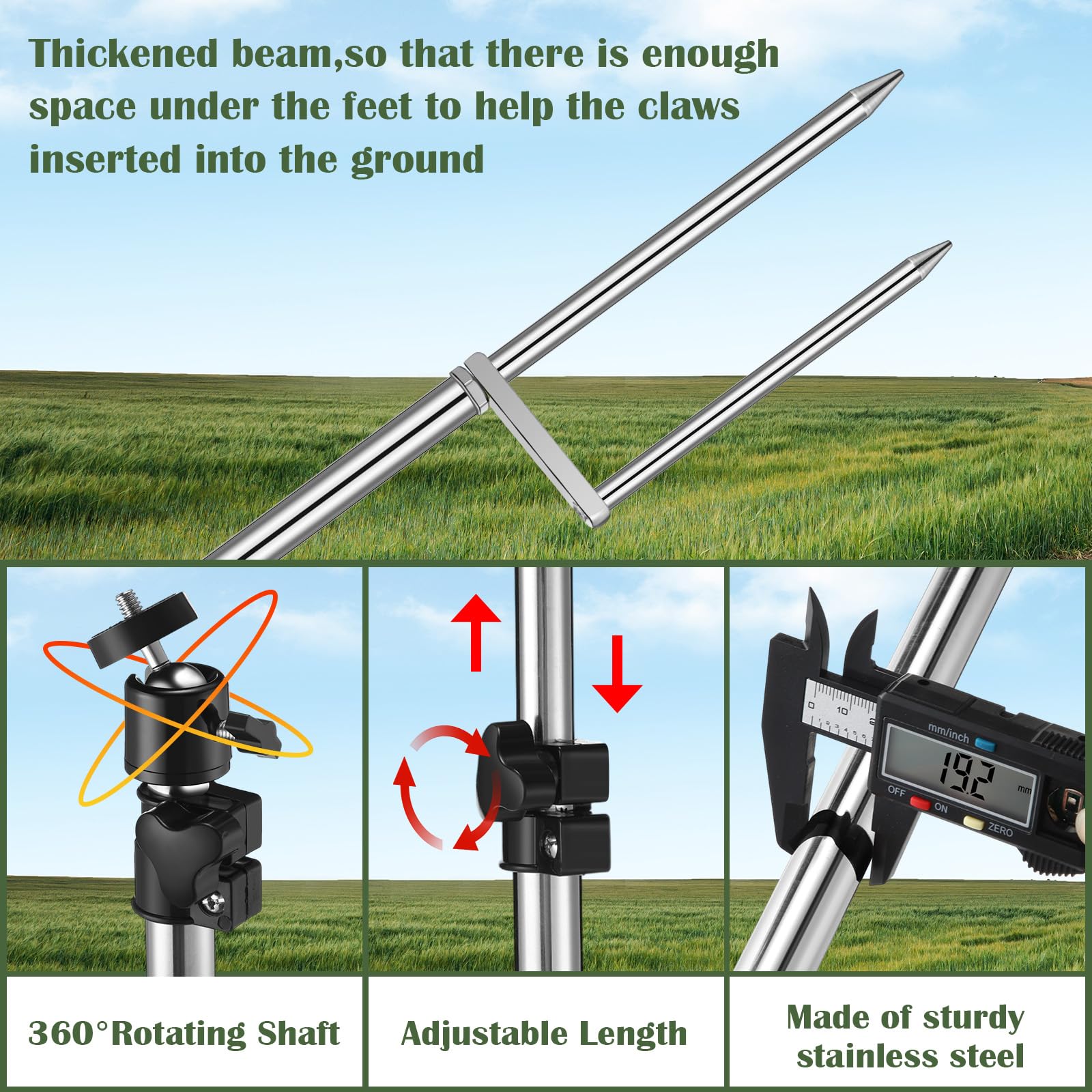 Morningro 1 Pack Trail Camera Stand Mount Foldable Stainless Steel Game Camera Stand Bracket 360° Adjustable 1/4''-20 (6Mm) Screw Connection Trail Stake With Camo Wrap Tapes For Deer Cam Accessories